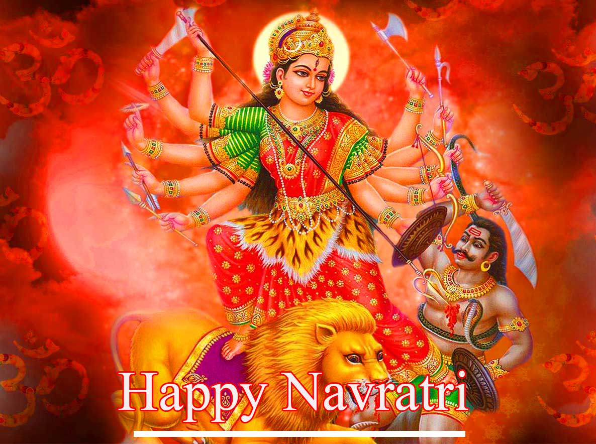1186x884 Beautiful Maa Durga Defeating Ashur with Happy Navratri Wishing