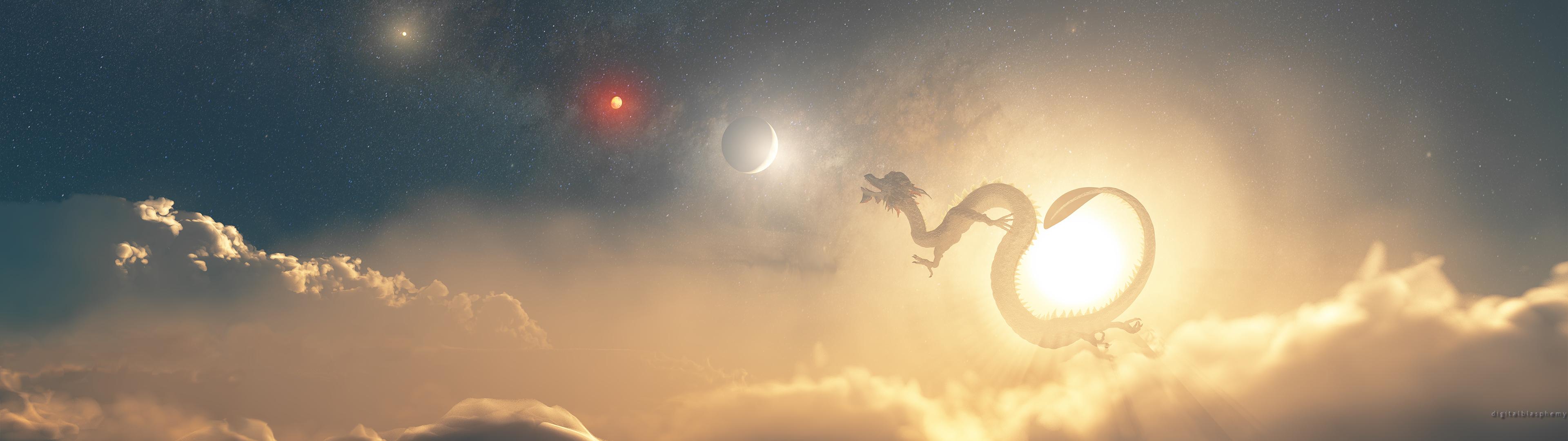 3840x1080 Download Fantasy Dragon HD Wallpaper