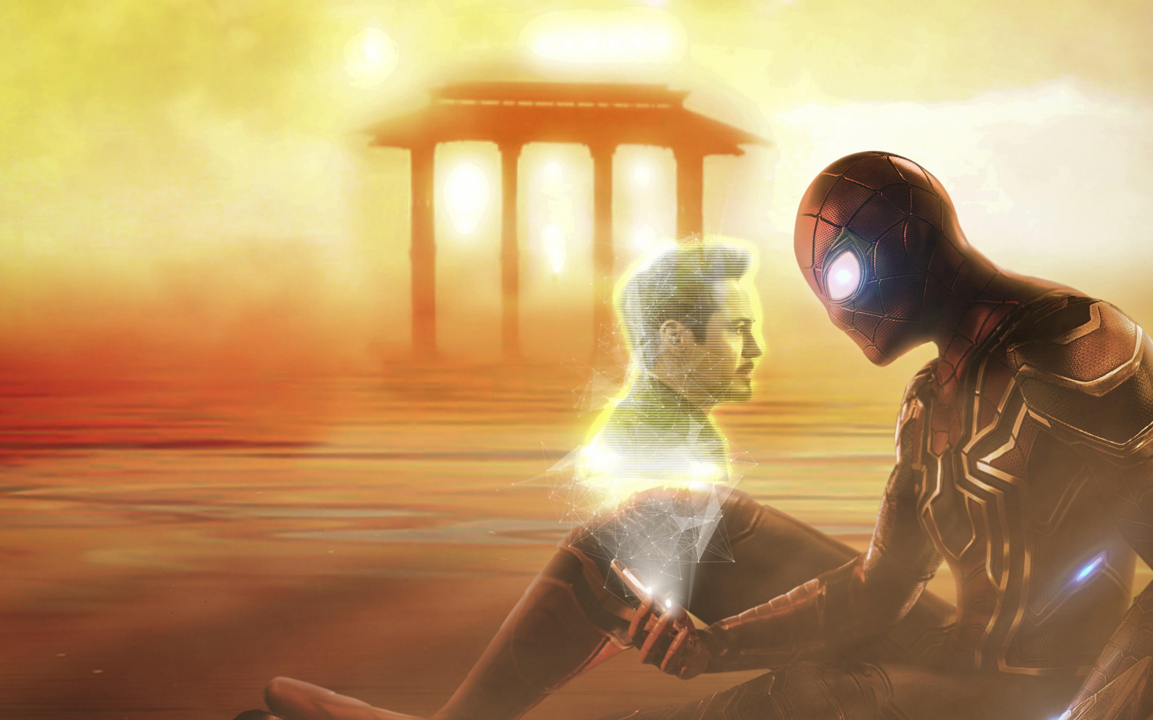 3840x2400 Spider Man Far From Home Spider Man Iron Man Tony Stark 4K Wallpaper