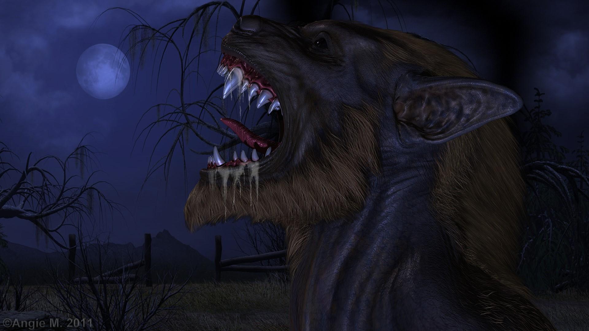 1920x1080 Dark horror fantasy art werewolf halloween fangs wallpaperx1080