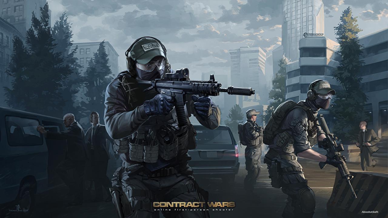 1280x720 Desktop Wallpaper Soldiers Assault rifle Contract Wars, BEAR, USEC