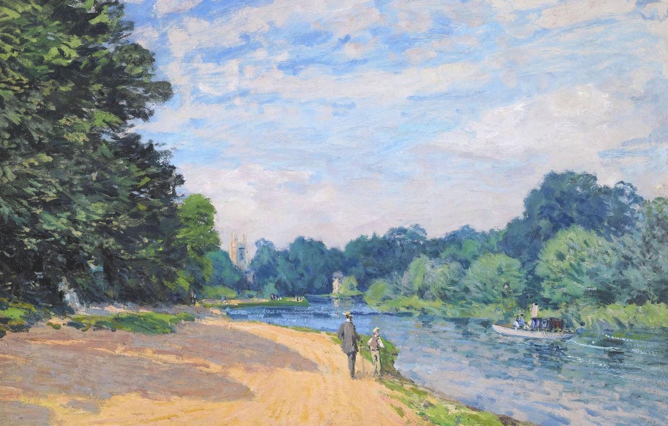 1332x850 Wallpaper landscape, picture, Alfred Sisley, Alfred Sisley, Thames and HAMPTON court image for desktop, section живопись