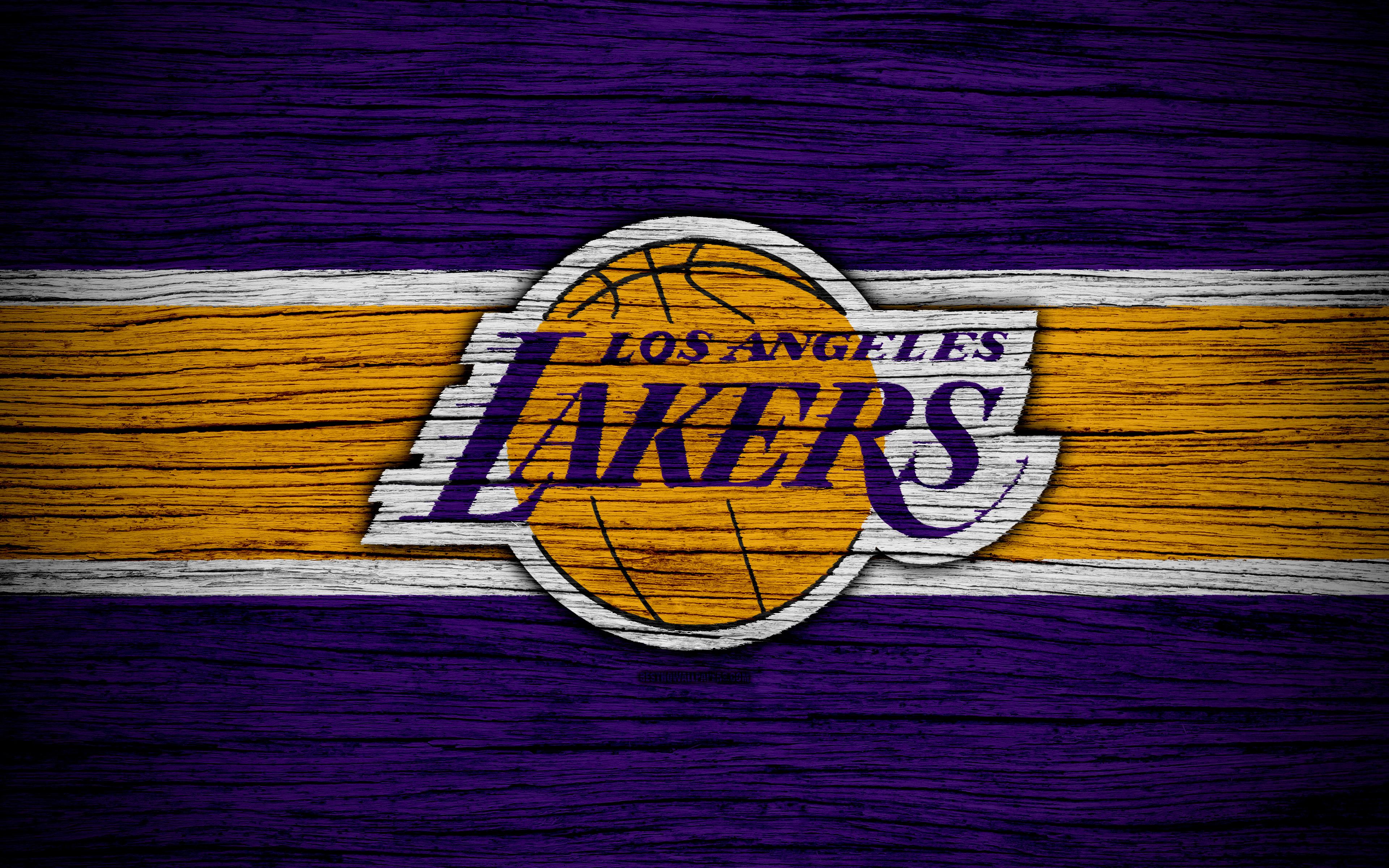 3840x2400 Download wallpaper 4k, Los Angeles Lakers, NBA, wooden texture, basketball, LA Lakers, Western Conference, USA, emblem, basketball club, Los Angeles Lakers logo for desktop with resolution 3840x2400. High Quality HD picture wallpaper
