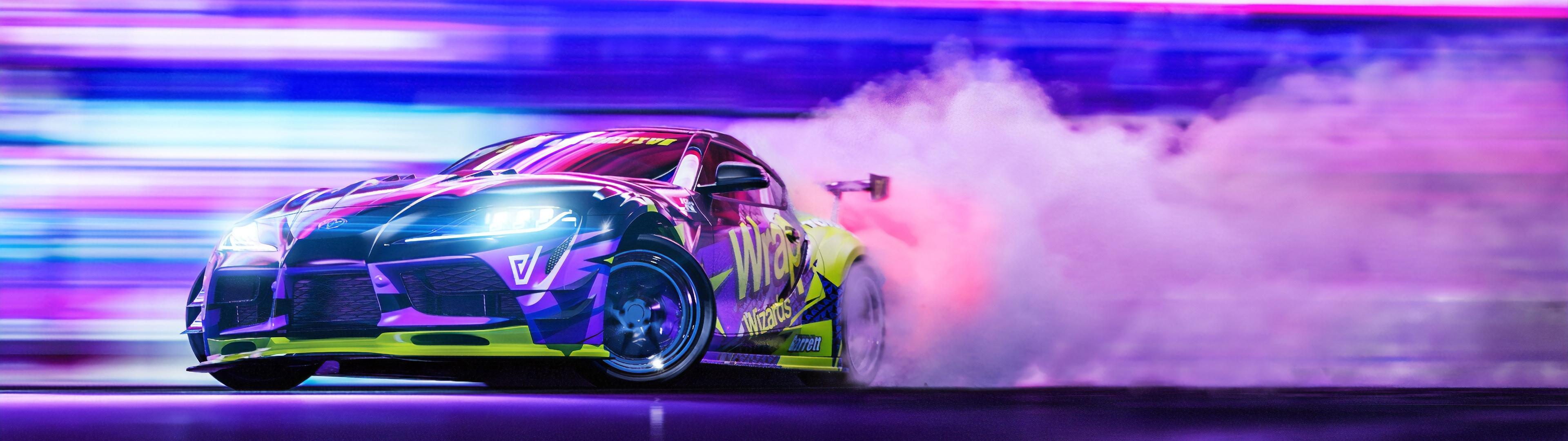 3840x1080 Toyota Supra Wallpaper 4K, Drift, Colorful, Cars