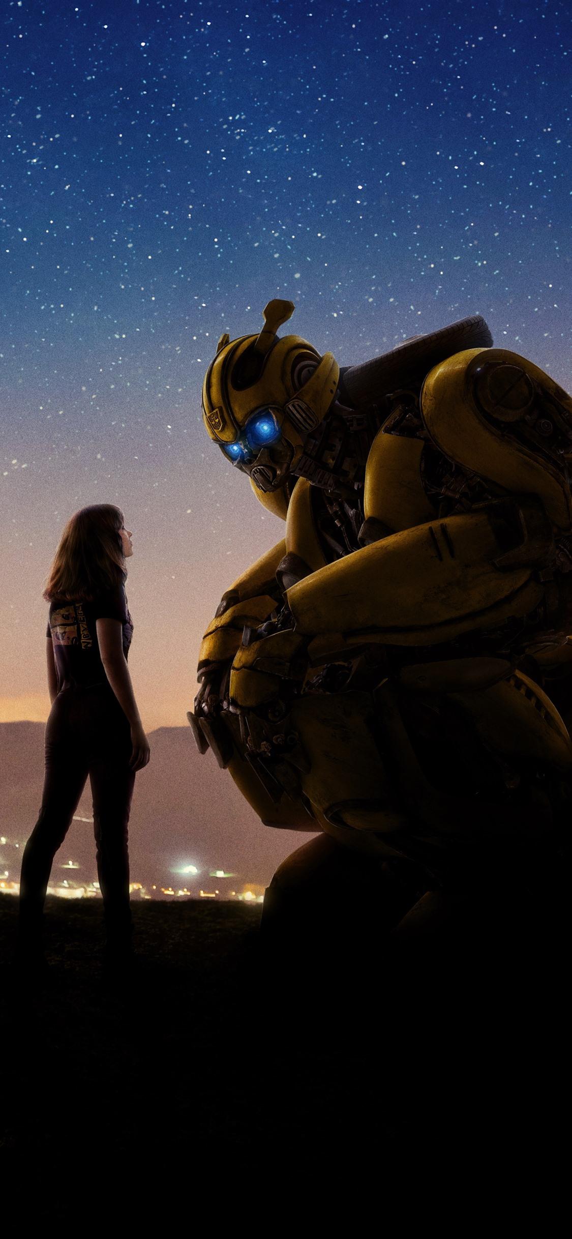 1125x2436 Bumblebee, Girl And Robot, Starry, Sky, Night 1242x2688 IPhone 11 Pro XS Max Wallpaper, Background, Picture, Image