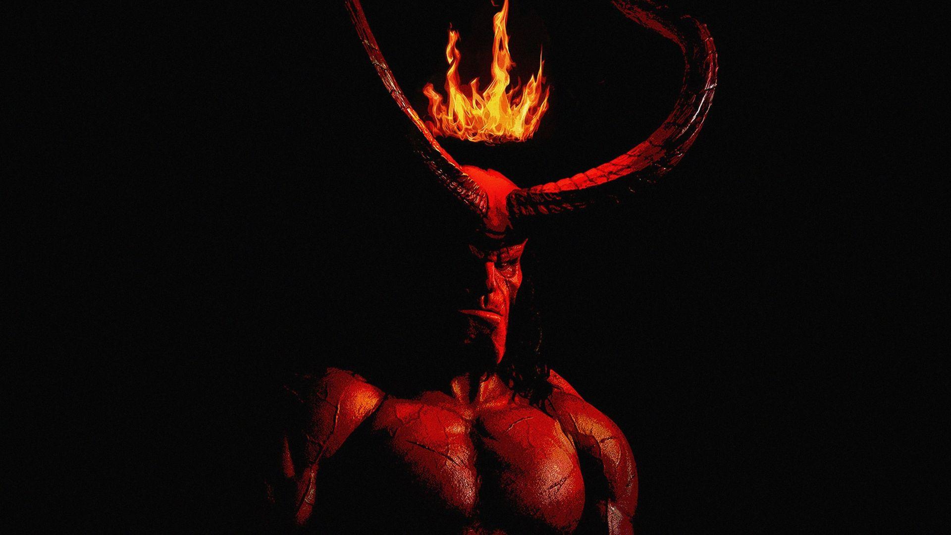 1920x1080 Desktop wallpaper hellboy, 2019 movie, horns, fire crown, poster, HD image, picture, background, 51c1f7