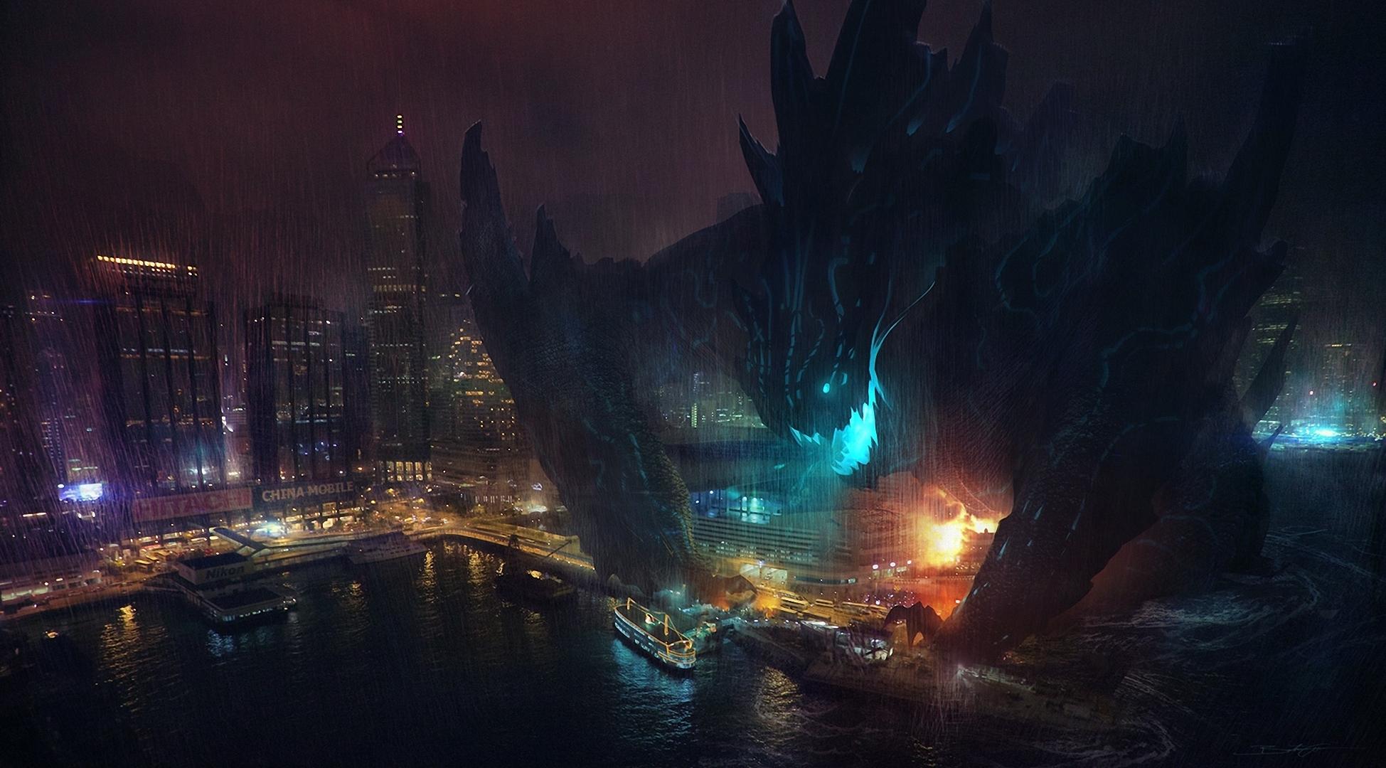 1949x1080 px cities city Coast fantasy fi film monster movie night pacific rain Rim sci