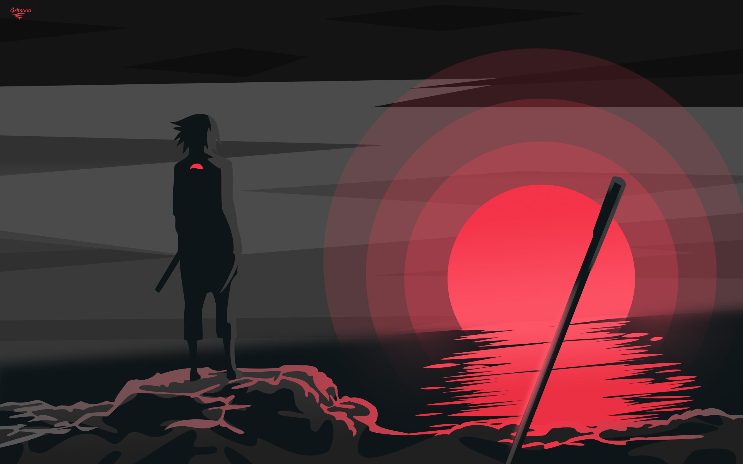 2560x1600 sasuke wallpaper, red, water, illustration, art, graphic design, silhouette, darkness