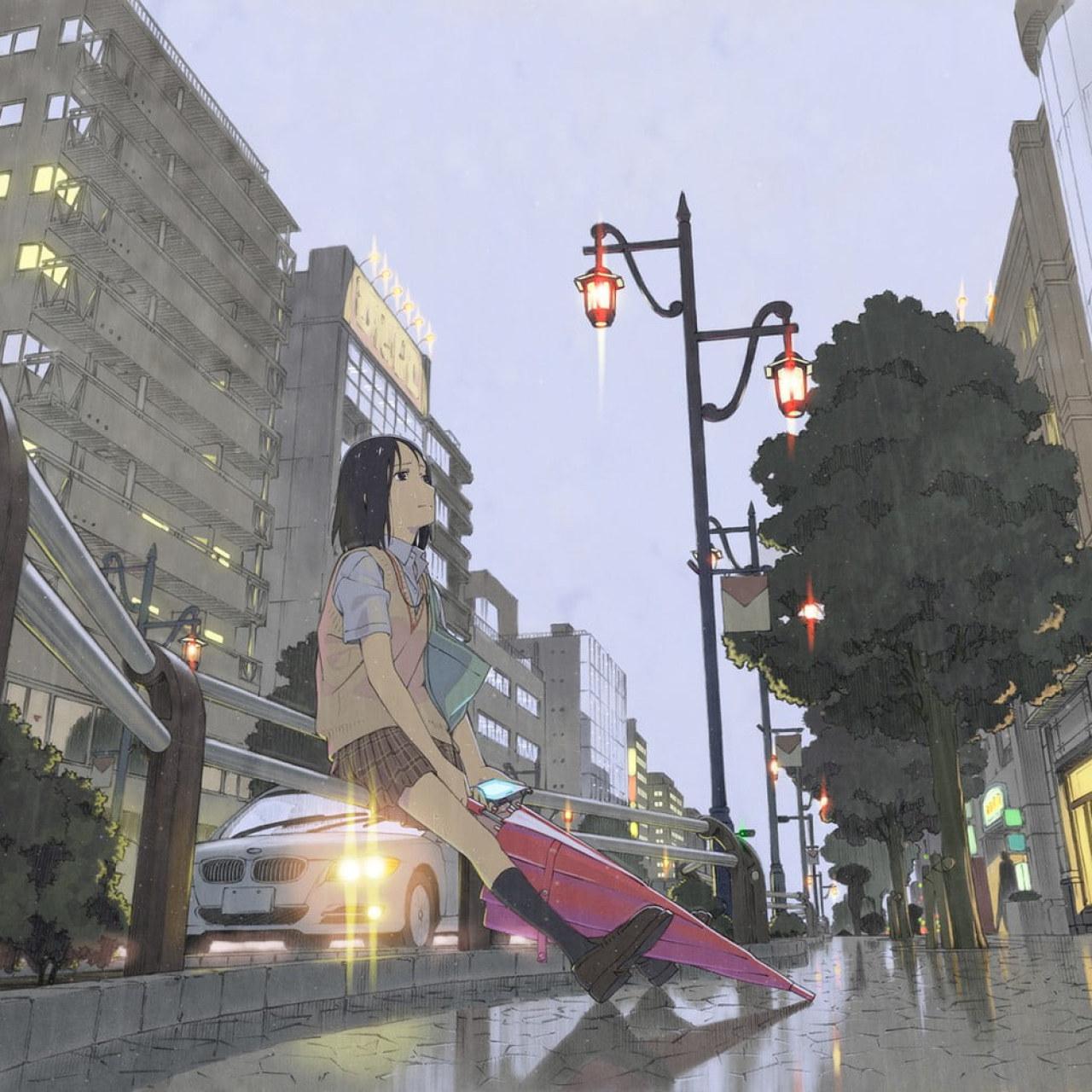 1280x1280 Animated girl wallpaper, umbrella, rain, city, schoolgirl, alone wallpaper • Wallpaper For You HD Wallpaper For Desktop & Mobile