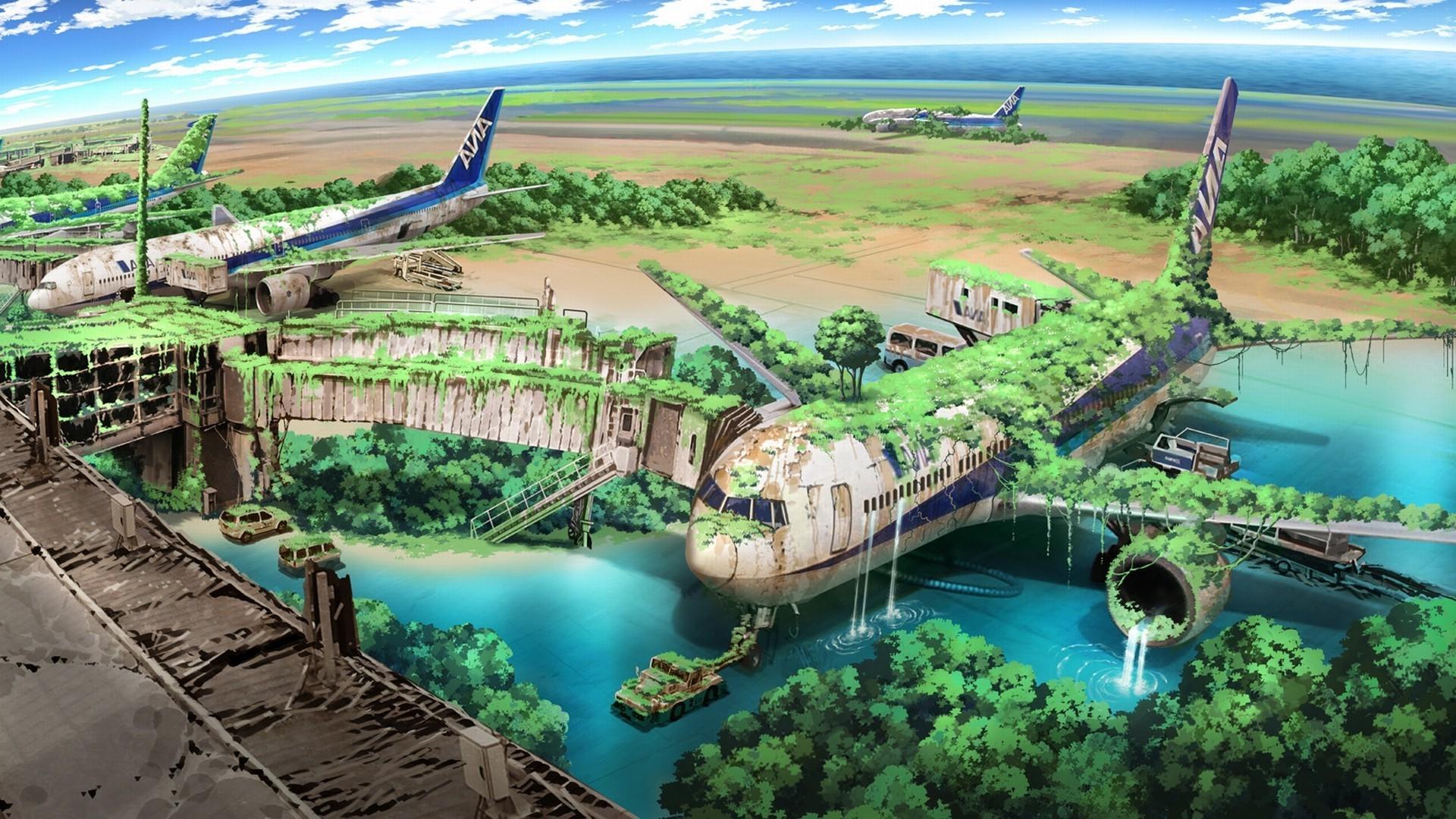 1920x1080 1920x1080 apocalyptic airplane nature anime aircraft drawing wallpaper JPG 612 kB
