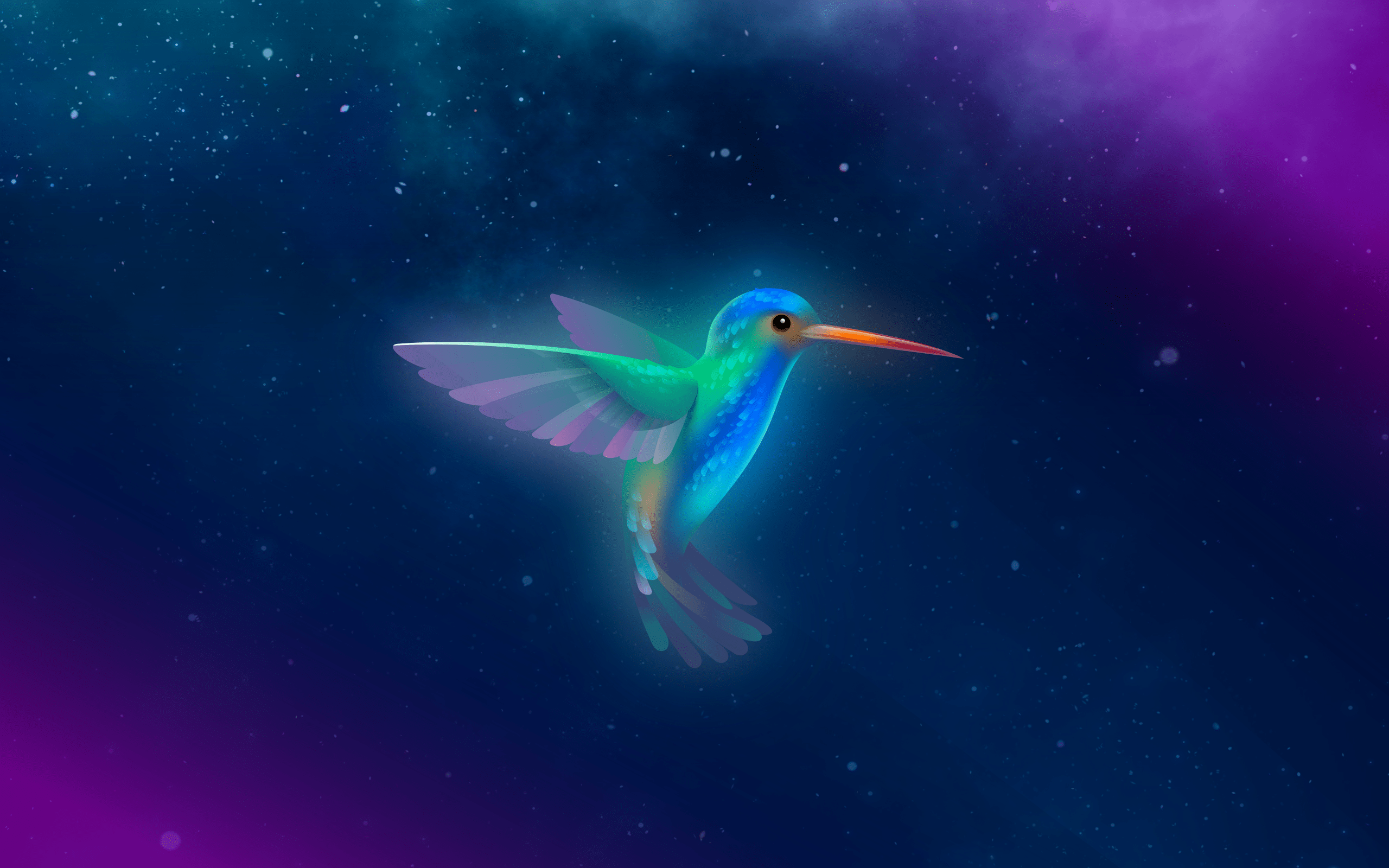 2560x1600 Blue, Bird, Bionic Beaver, Starry sky, Lubuntu, Stock, HD, Purple