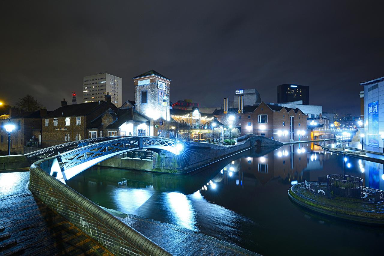 1280x854 Photos England Birmingham Bridges Rivers night time Street lights
