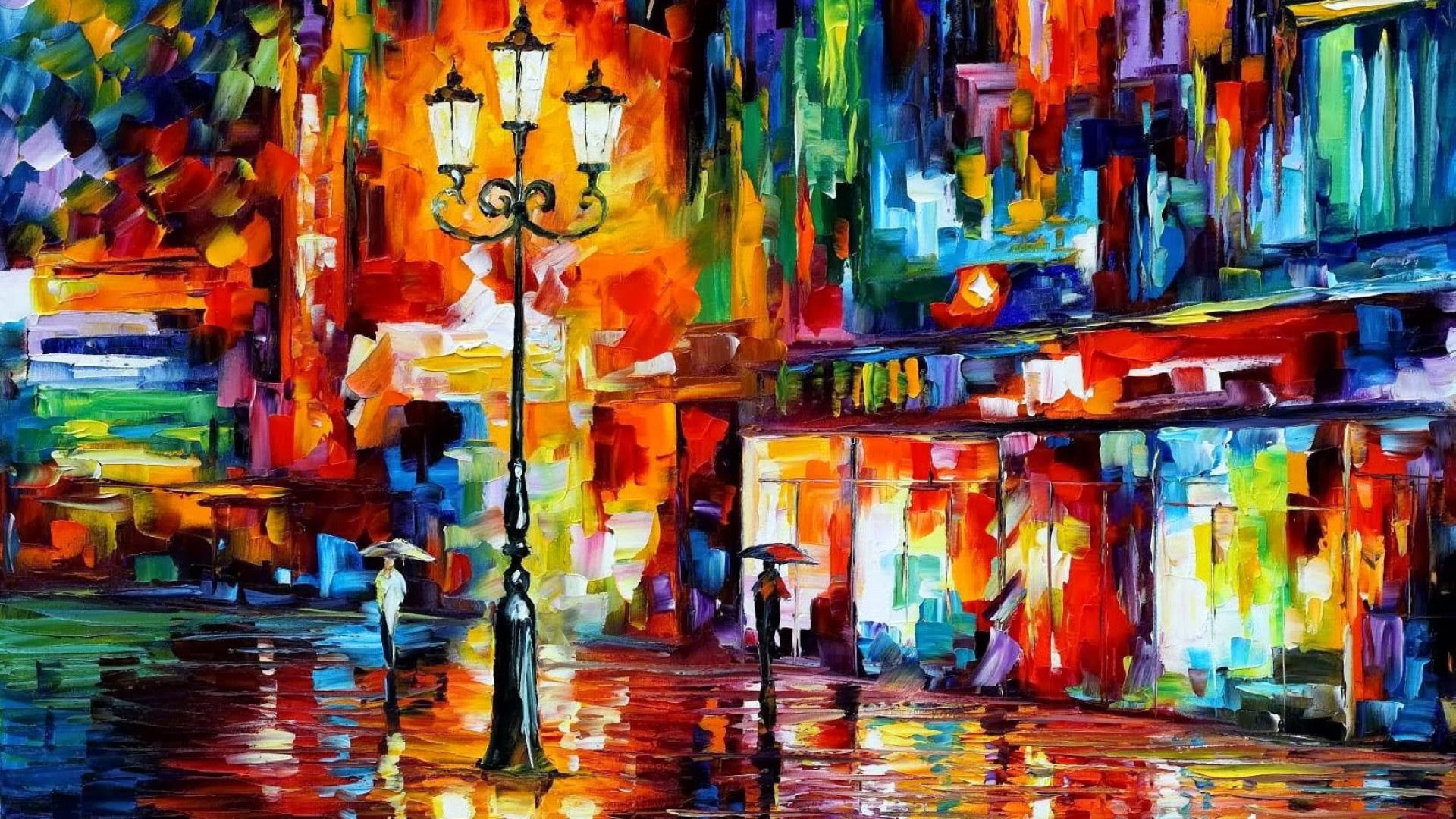 1920x1080 Assorted Colored Abstract Painting Wallpaper, Colorful, Street Light, Leonid Afremov • Wallpaper For You HD Wallpaper For Desktop & Mobile