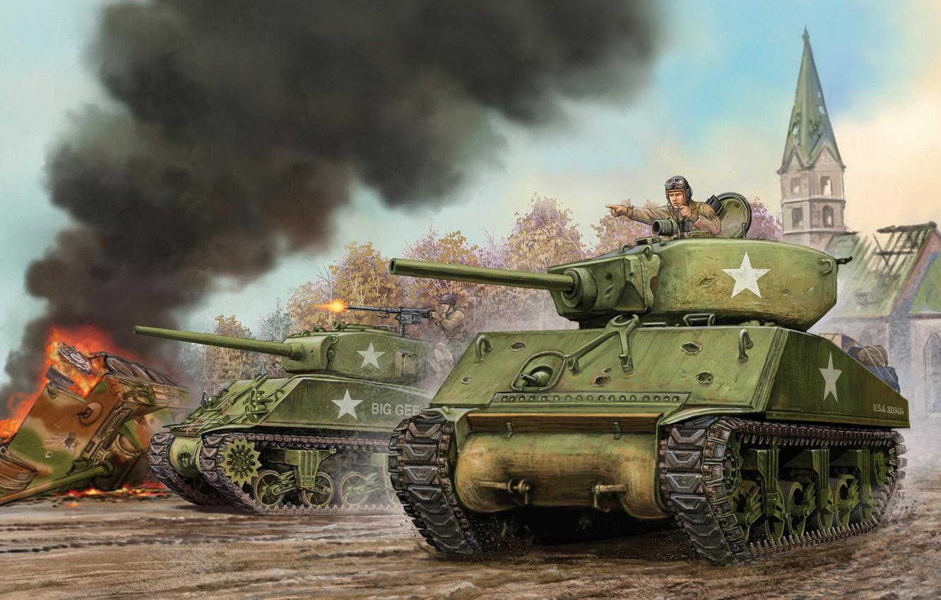 1332x850 Wallpaper art, tank, the battle, game, the, U.S., Sherman, Jumbo, Sherman, Jumbo, M4A3E Flames of War, WW2., world war II, miniatures, Assault image for desktop, section оружие