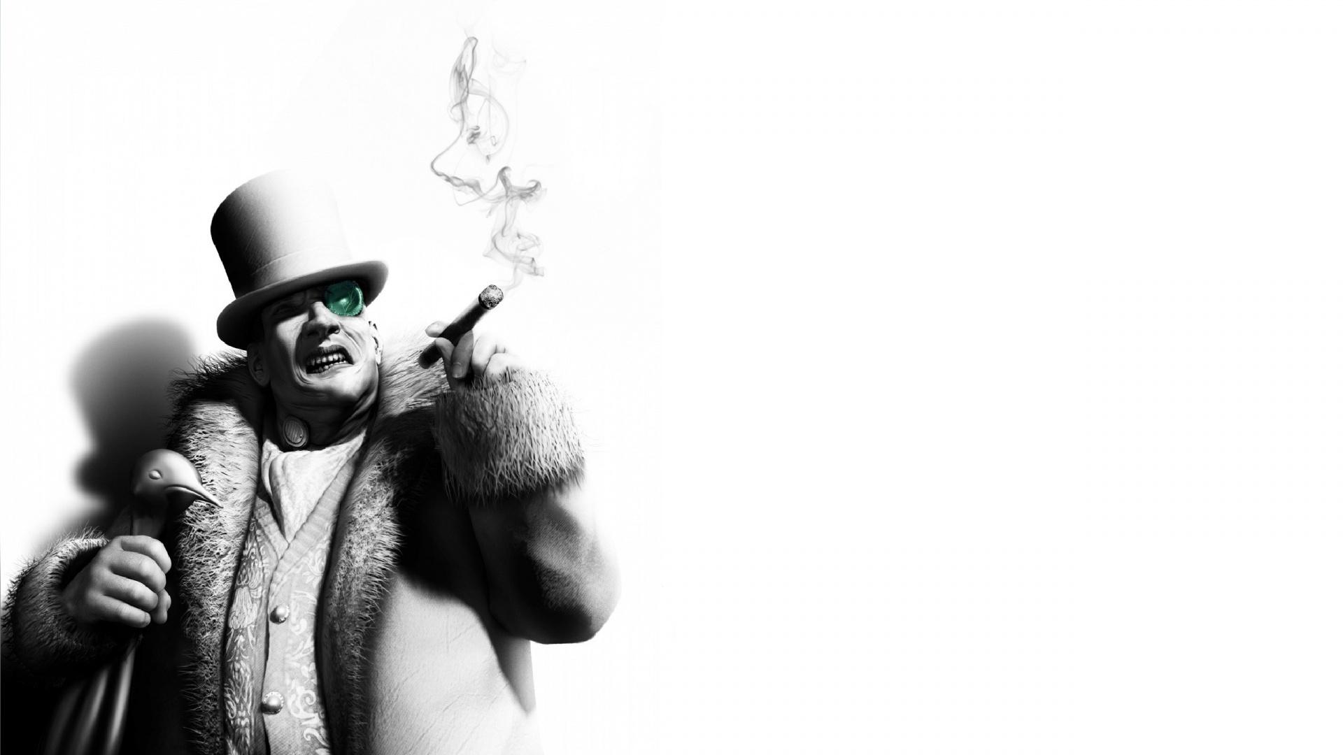 1920x1080 Batman Arkham City, black, white, character, penguins, cigar desktop PC and Mac wallpaper