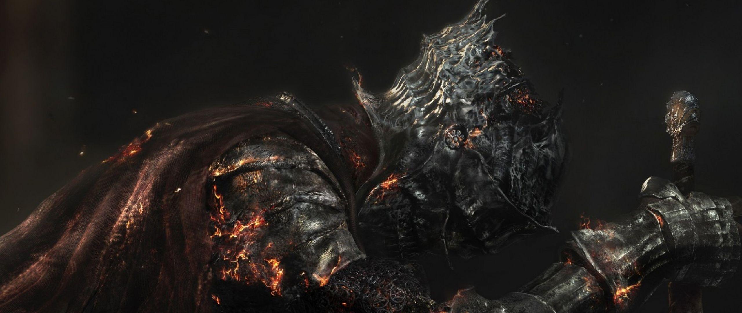 2560x1080 HD Background Dark Souls 3 Armor Burning Skeleton Sword Wallpaper