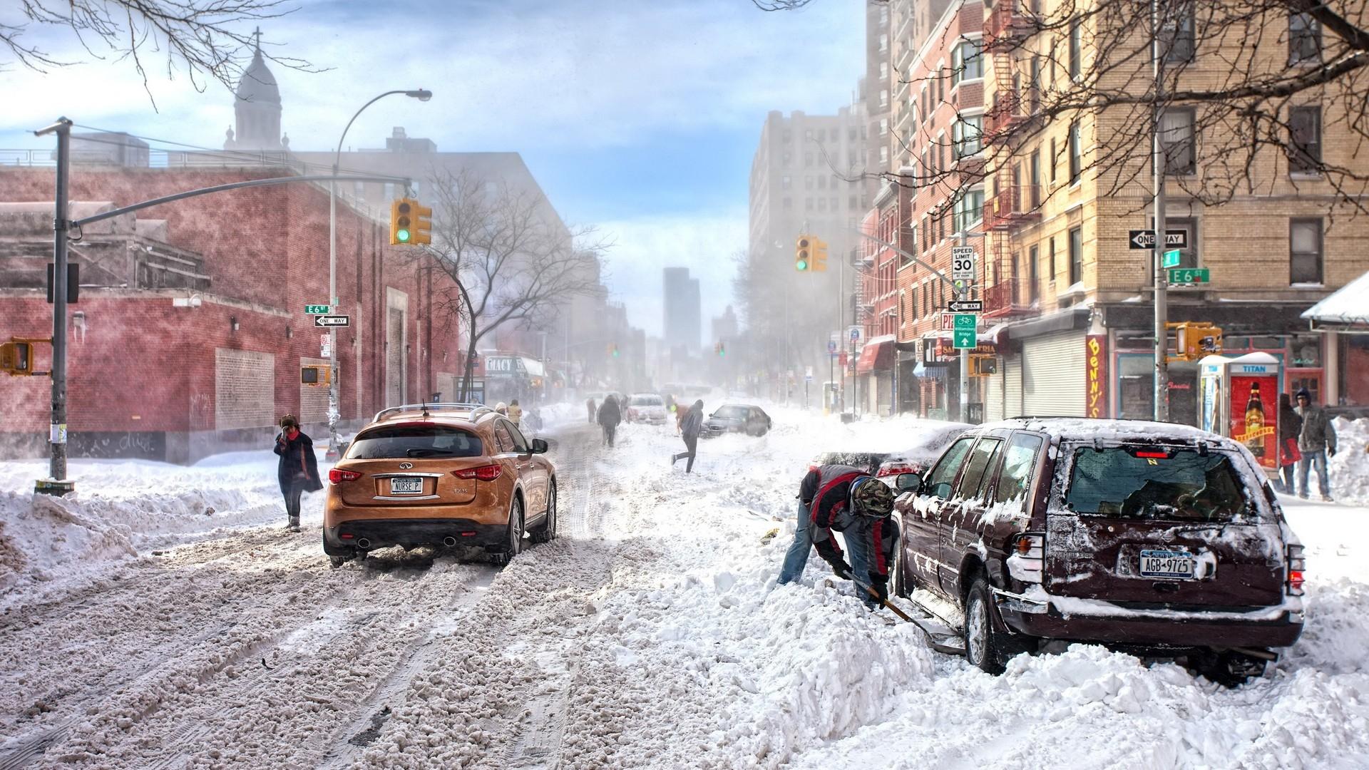 1920x1080 Download Wallpaper 1920x1080 new york, winter, snow, cars, street Full HD 1080p HD Background