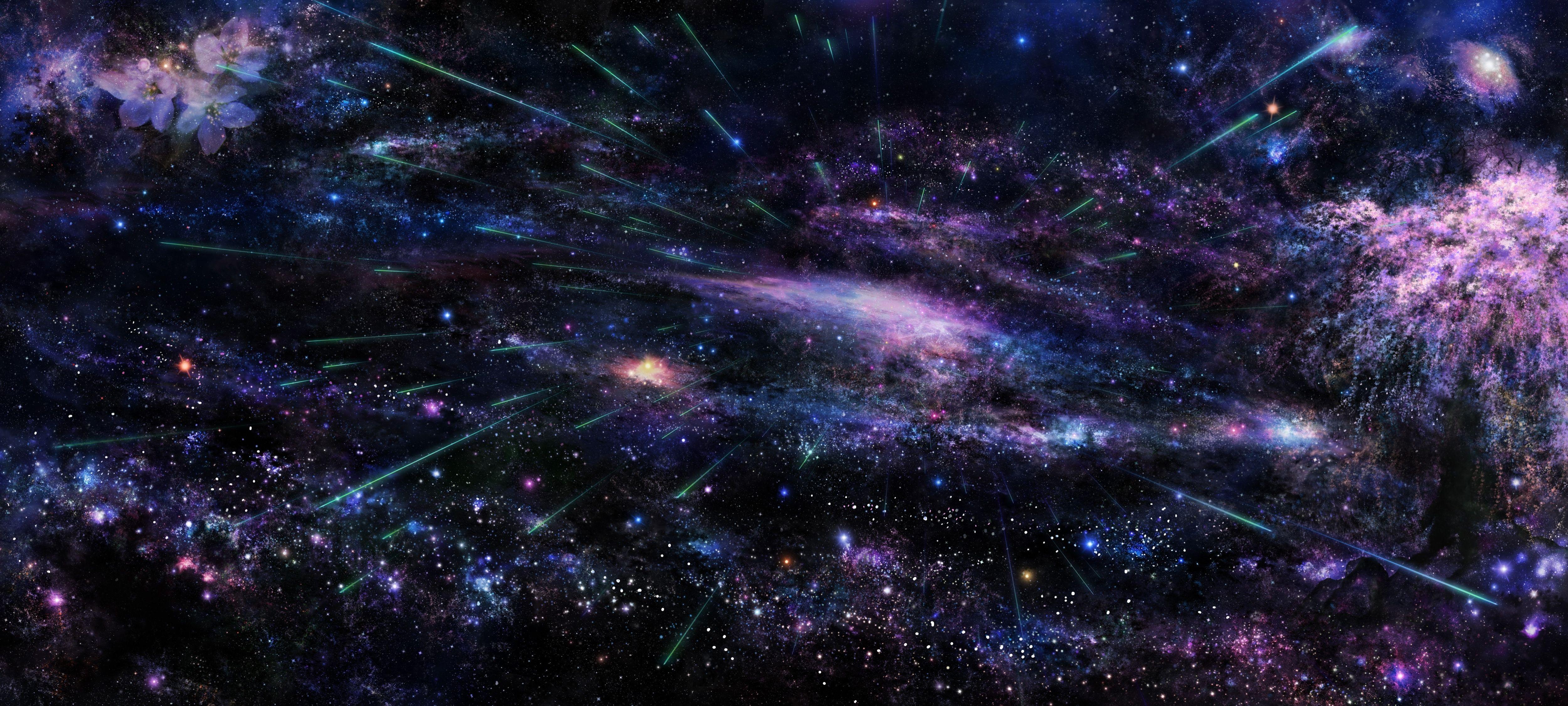 5000x2252 Download wallpaper 5000x2252 art, star, tree, sky, space HD background