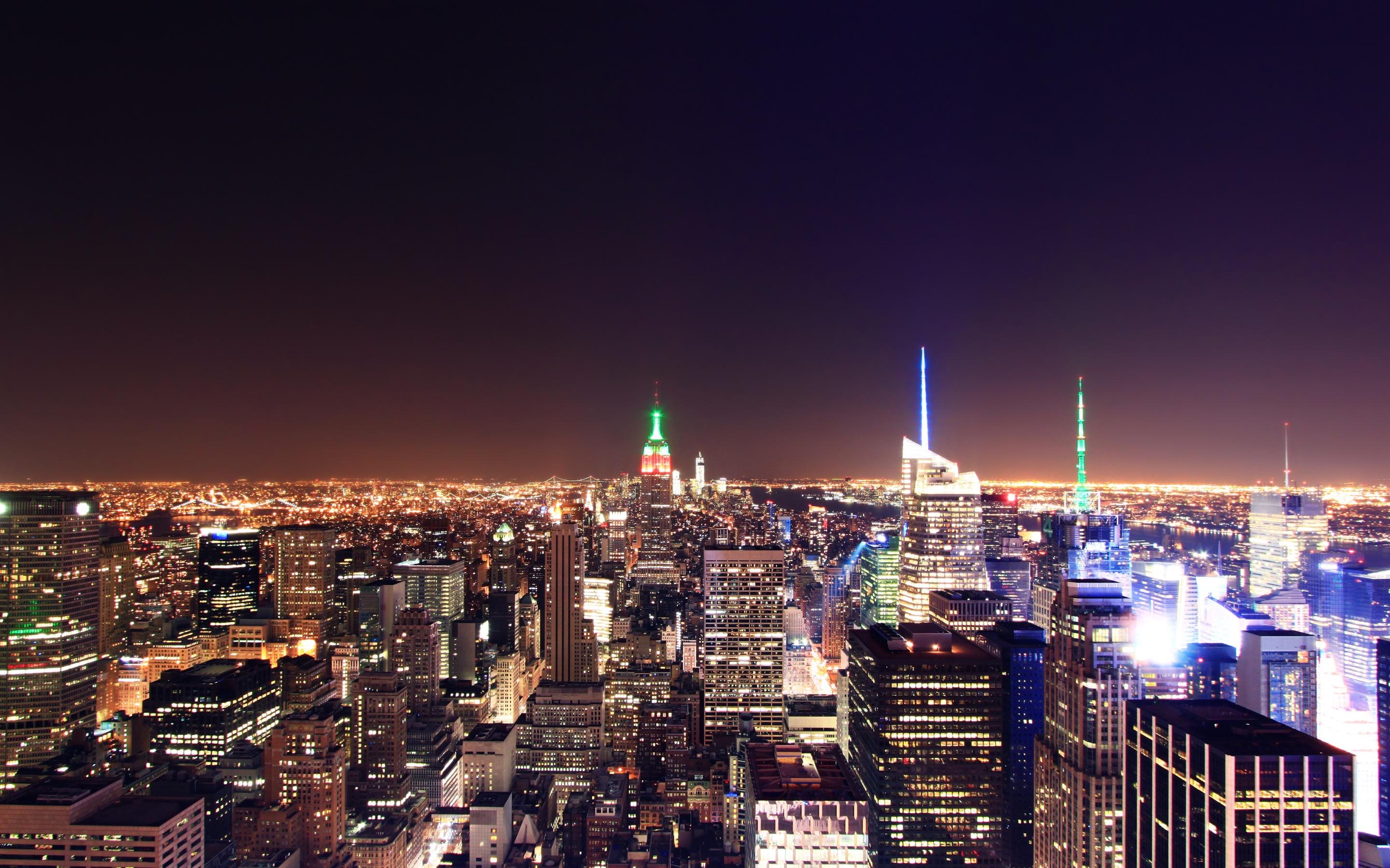 2880x1800 New York City Wallpaper 4K, Cityscape, City lights, Night time, City Skyline, World
