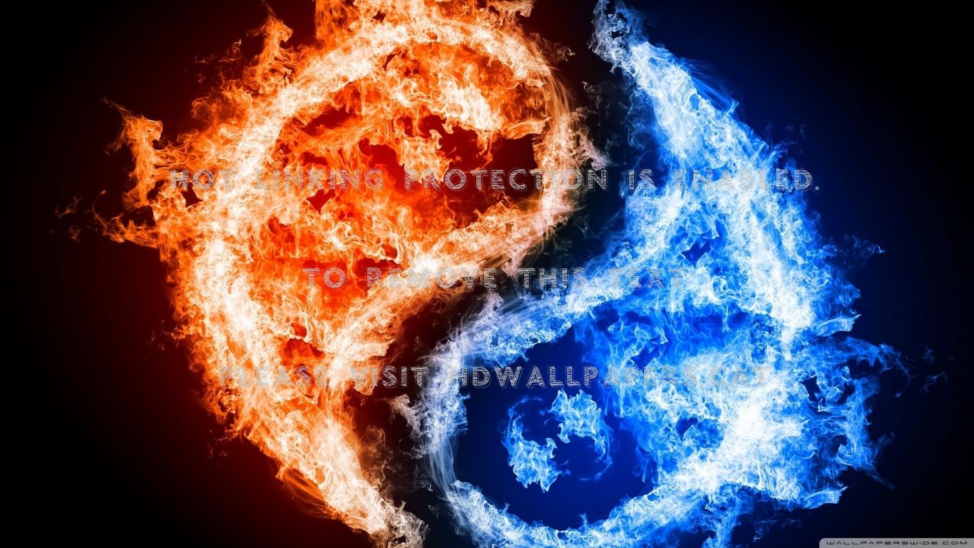 1366x768 Yin Yang Water HD Abstract 3D And Cg Fire