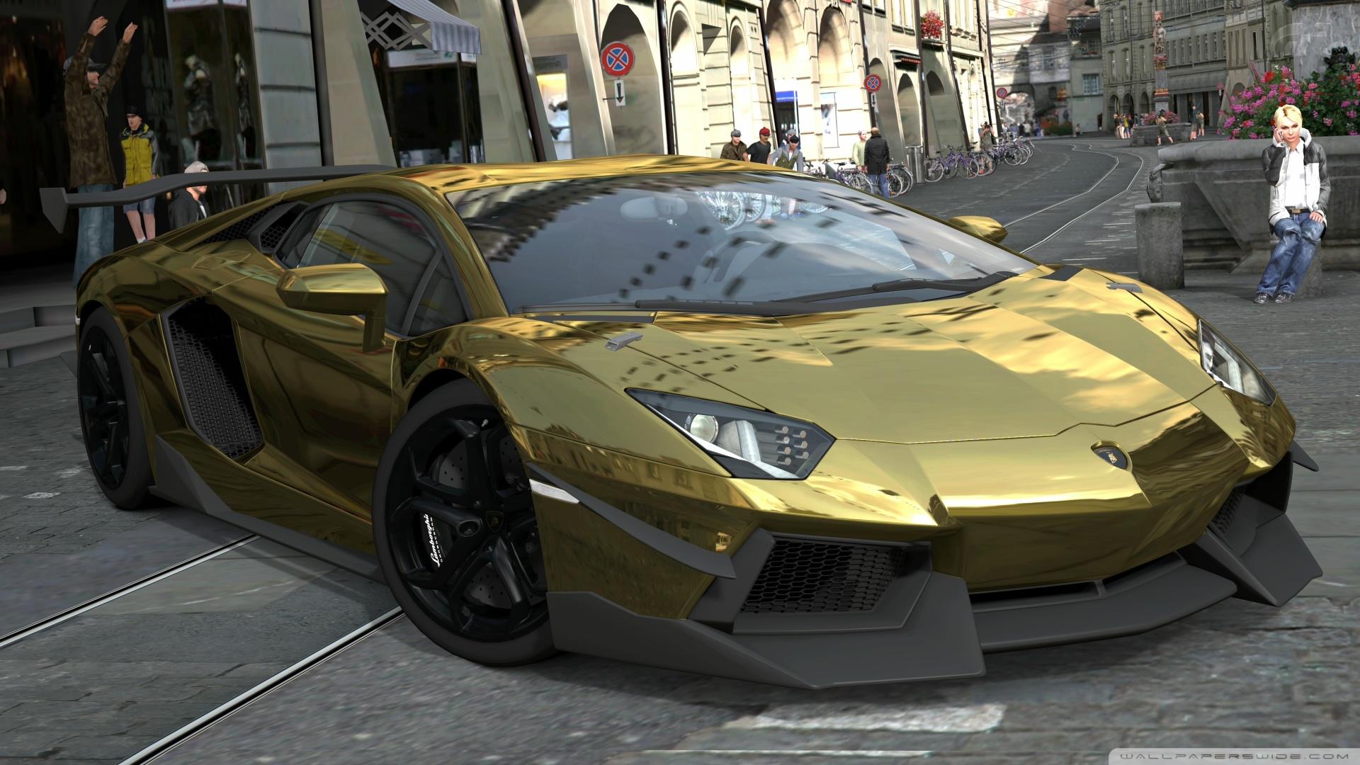1920x1080 Lamborghini Aventador LP700 4 Gold Chrome, Gran Turismo 5 Ultra HD Desktop Background Wallpaper For 4K UHD TV : Tablet