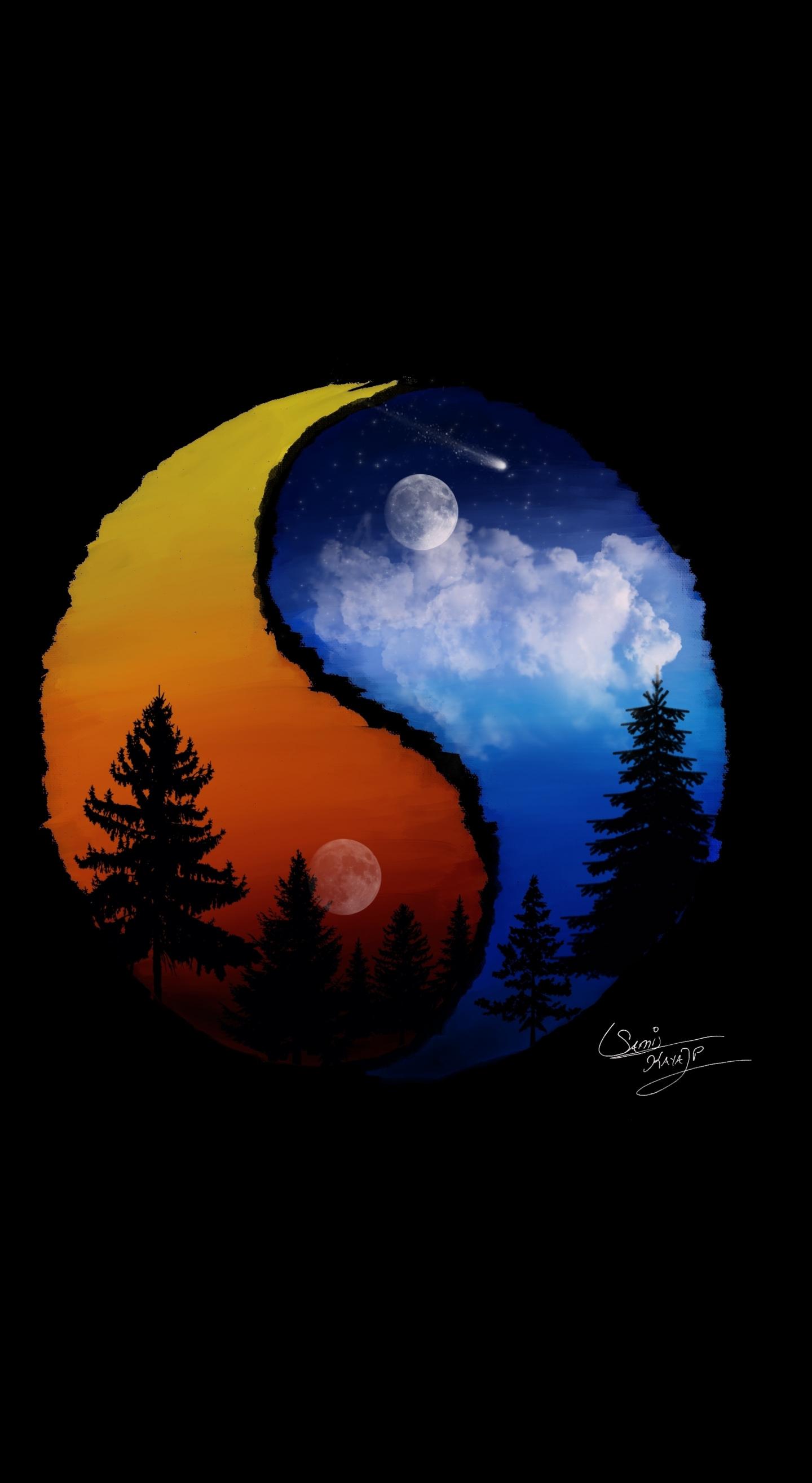 1440x2630 Download 1440x2630 Wallpaper Yin Yang, Blanace, Day Night, Dark, Art, Samsung Galaxy Note 1440x2630 HD Image, Background, 25811