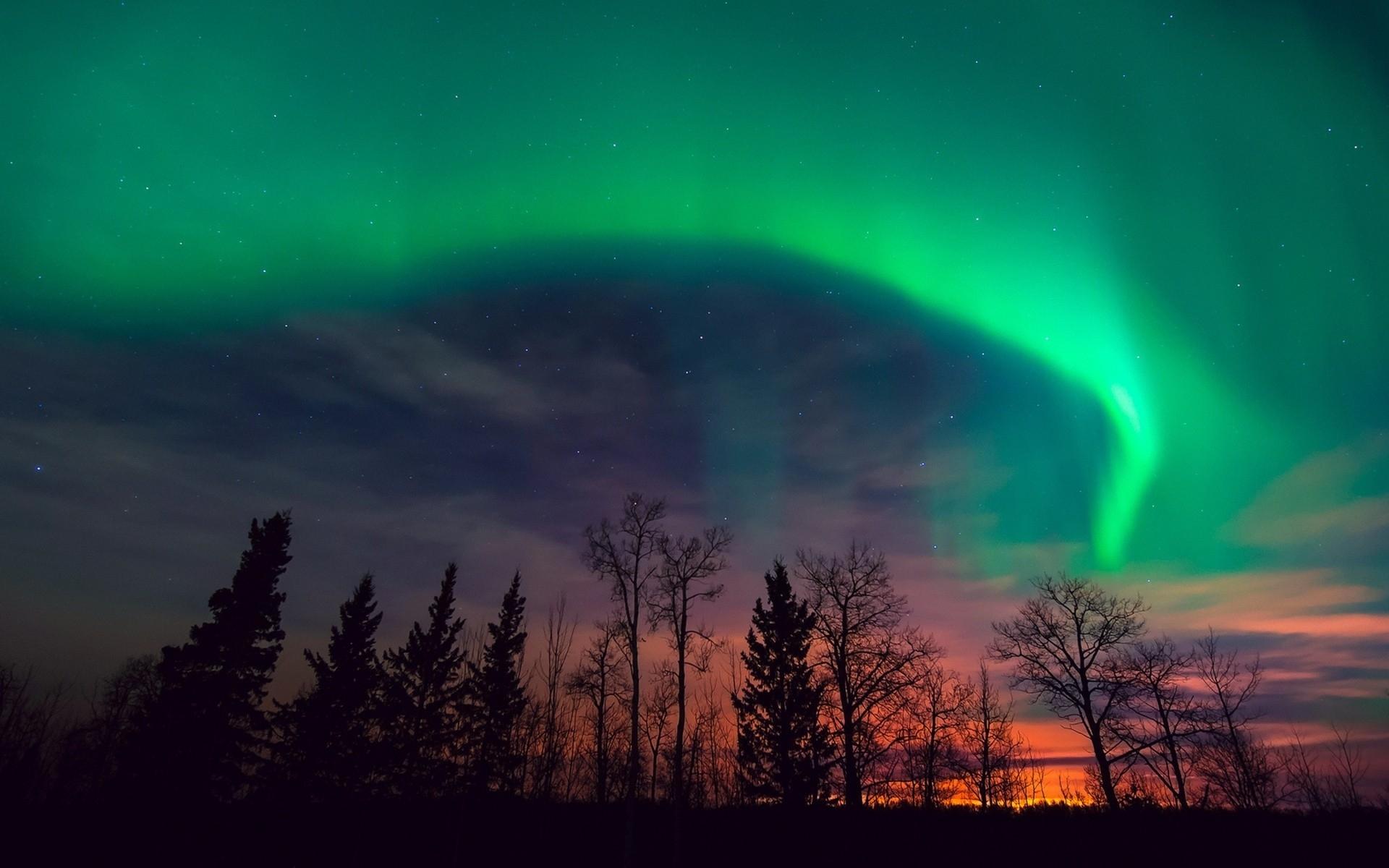 1920x1200 Sunset Trees Aurora Borealis desktop PC and Mac wallpaper