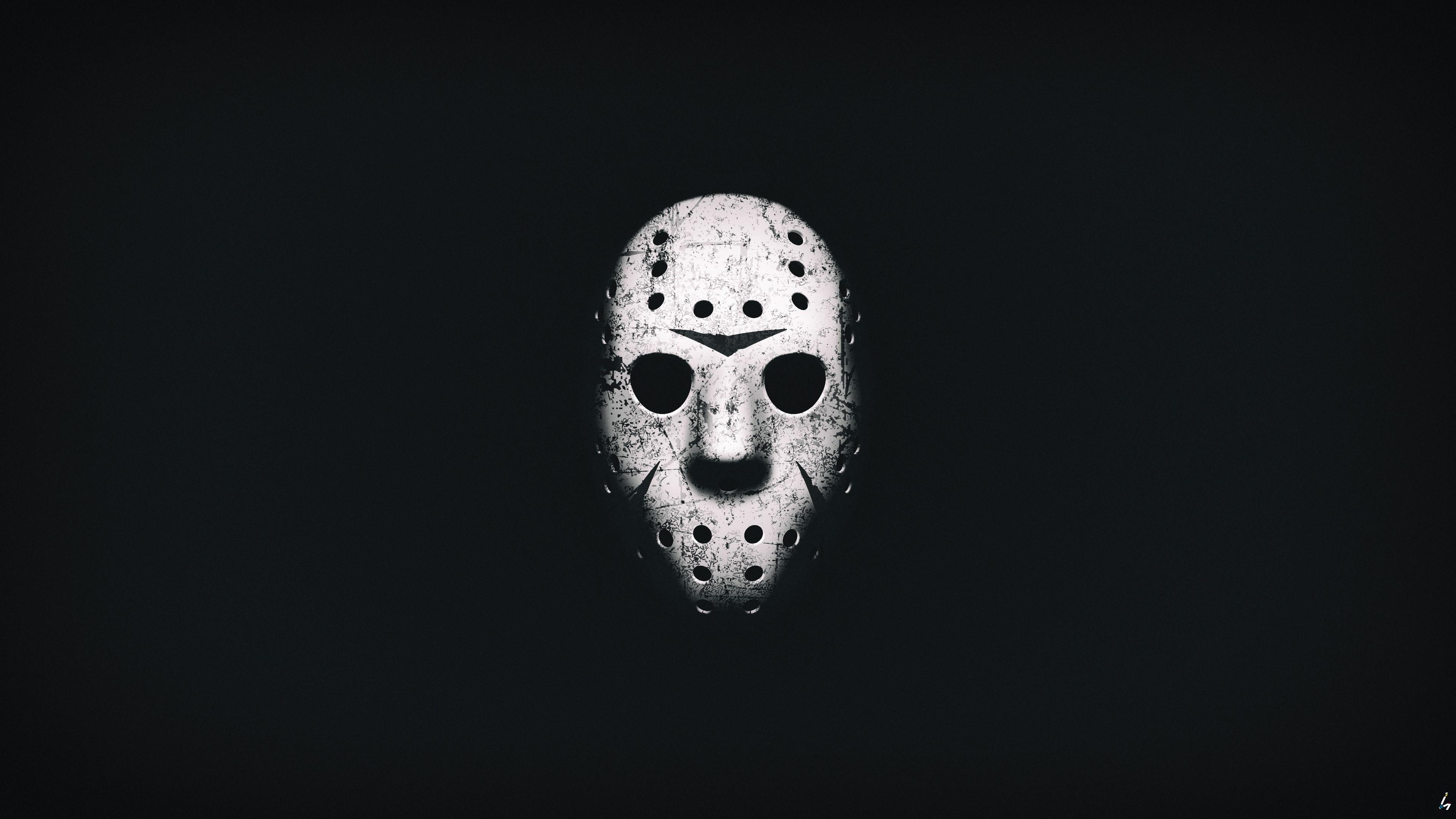 3840x2160 Wallpaper / Jason Voorhees, Friday the 13th, friday the 13th (game), horror, fan art, digital art, Photohop, mask, simple background, monochrome