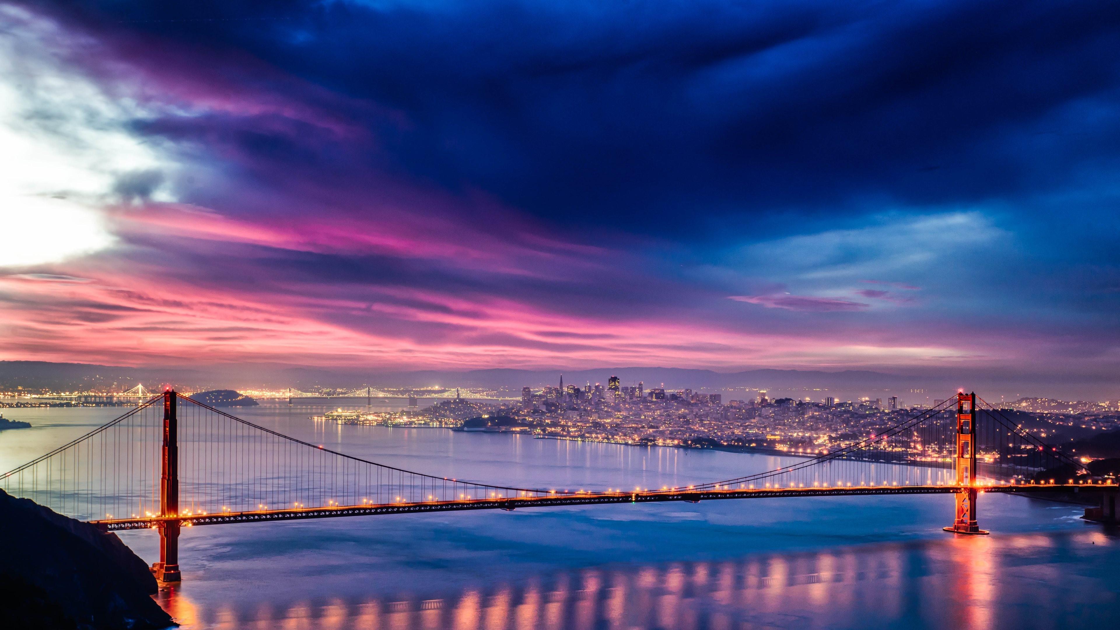 3840x2160 Wallpaper 4k Golden Gate Bridge Sunset Night Time 4k HD Wallpaper