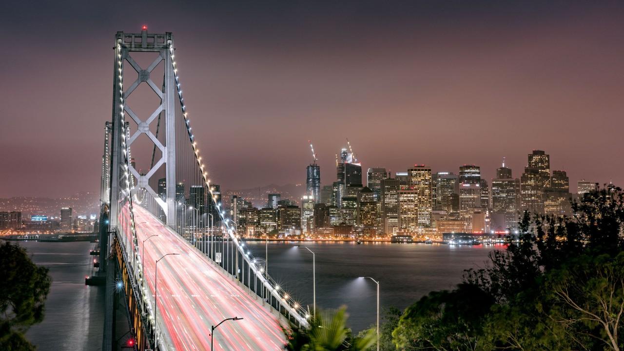 1280x720 Golden Gate Bridge at Night Wallpaper 3D Models. Free