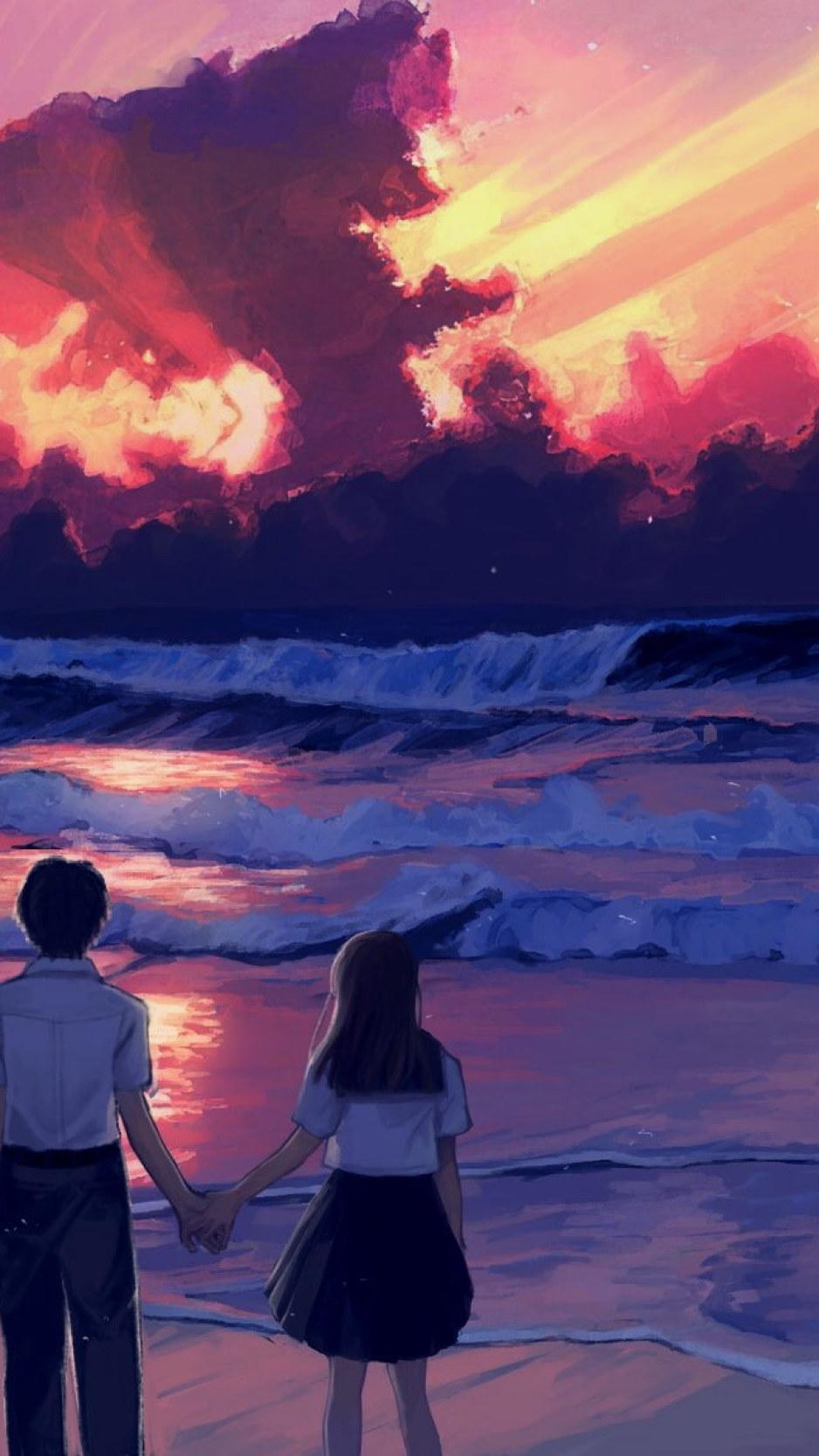 938x1668 Anime wallpaper, illustration, landscape, sea, sunset, painting, digital art • Wallpaper For You HD Wallpaper For Desktop & Mobile