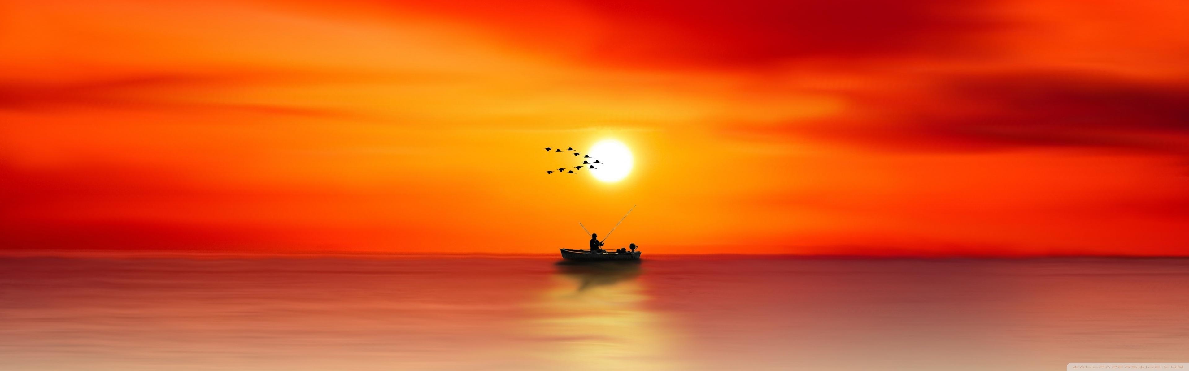 3840x1200 Fishing, Sunset, Painting Ultra HD Desktop Background Wallpaper for 4K UHD TV : Widescreen & UltraWide Desktop & Laptop : Multi Display, Dual & Triple Monitor : Tablet