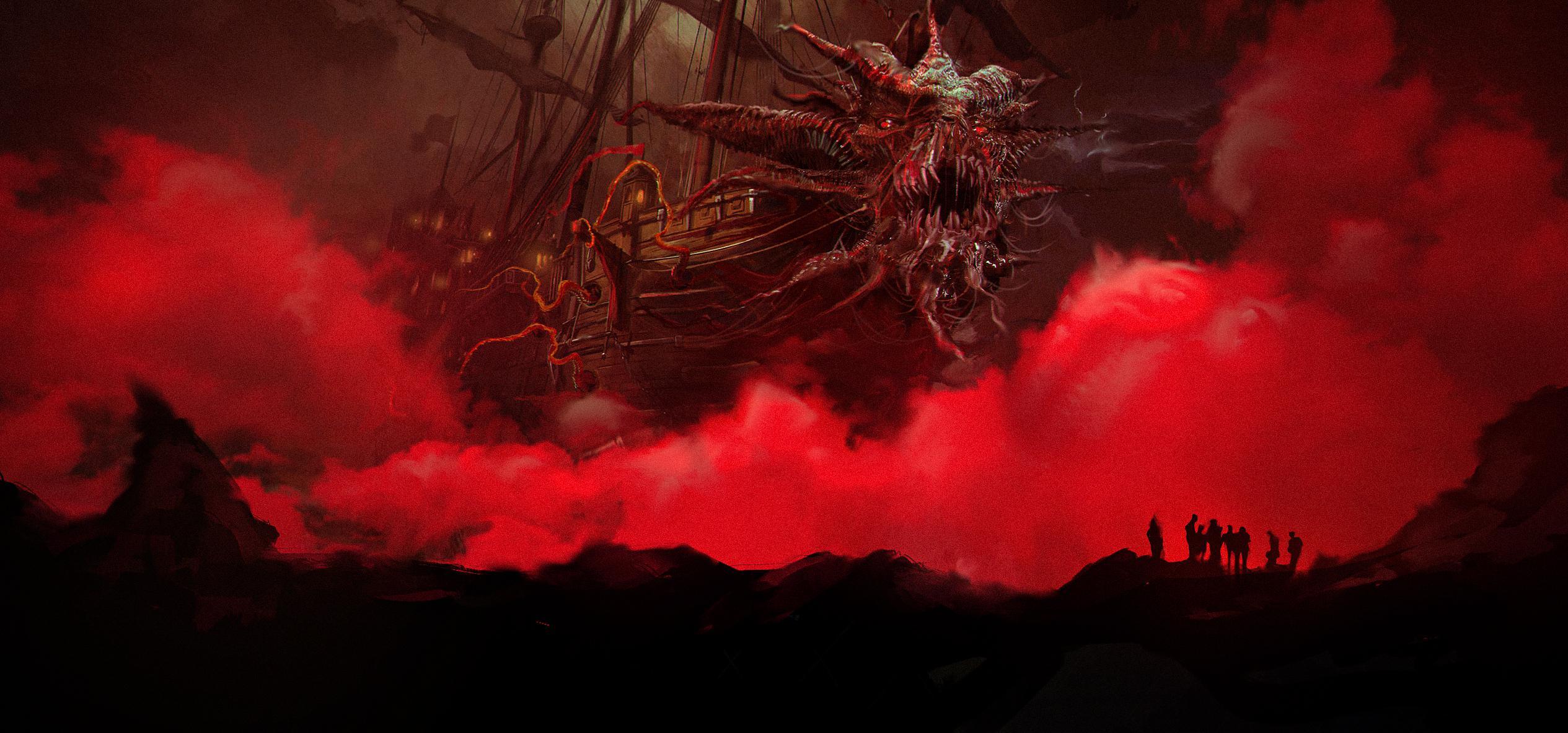 2530x1183 Our thesis project The Alhami Sky launches this Saturday on Kickstarter, so I thought I'd post a sneak peek of some of our art. Aerial Adventure meets Eldritch Horror setting. Link in