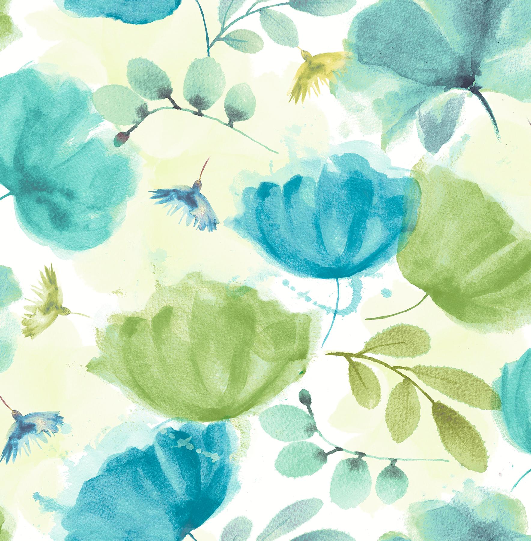 1768x1800 Brewster Zahra Turquoise Floral Wallpaper