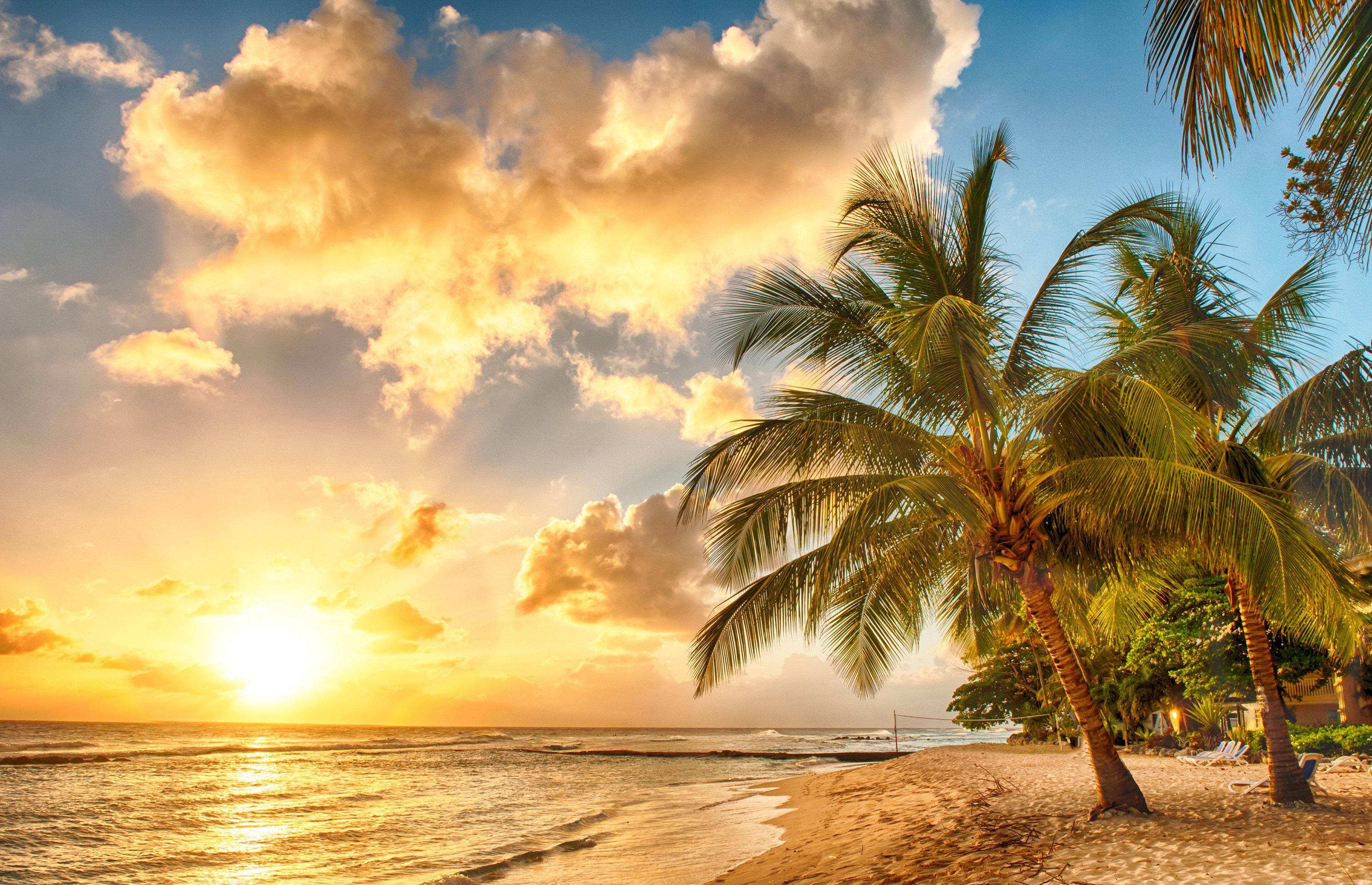 3590x2315 Tropics Coast Sky Sunrises and sunsets Palma Clouds Sand Nature wallpaperx2315