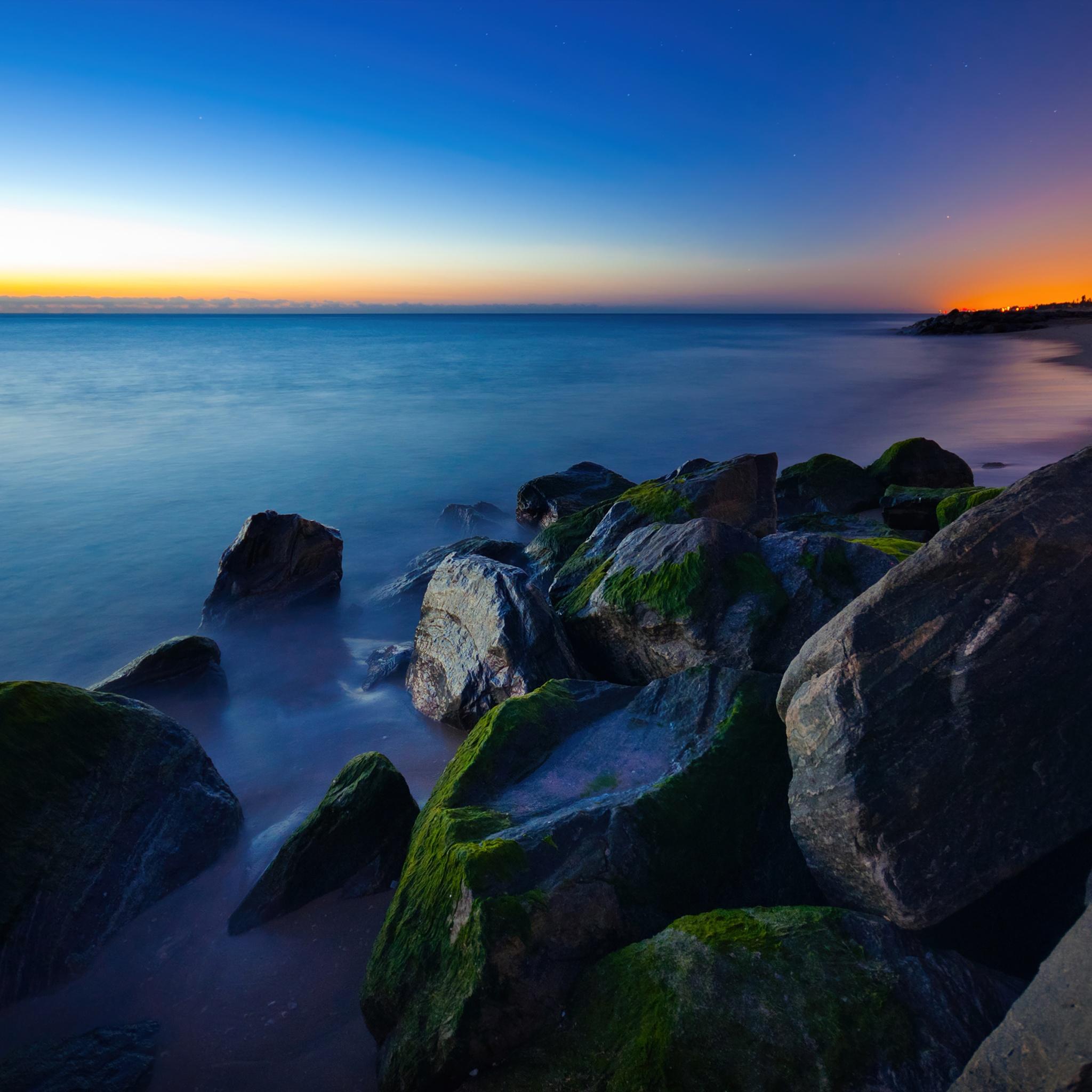 2048x2048 Palm Beach Wallpaper 4K, Tropical beach, Sunrise, Dawn, Early Morning, Nature
