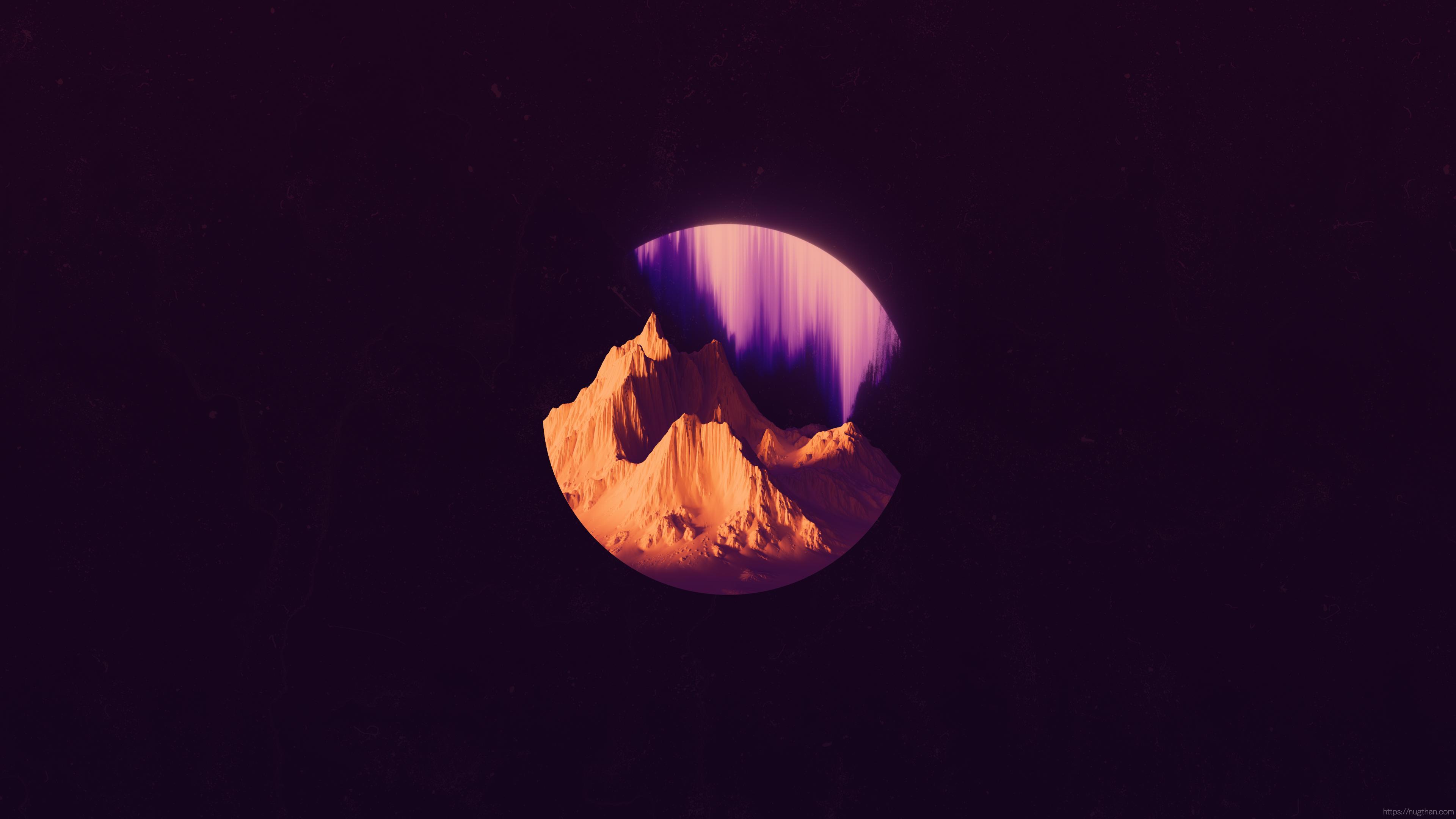 3840x2160 Space Mountains Glitch Art Minimalism Circle Purple Background Wallpaper:3840x2160