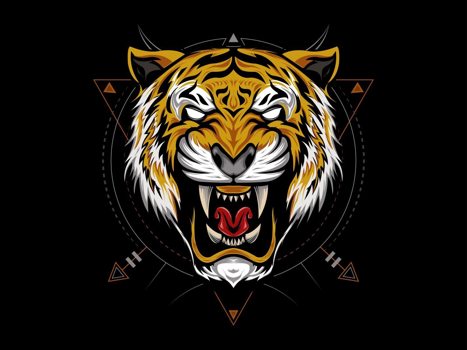 1600x1200 The Tiger head illustration on the black background. Tiger illustration, Black background design, Tiger art