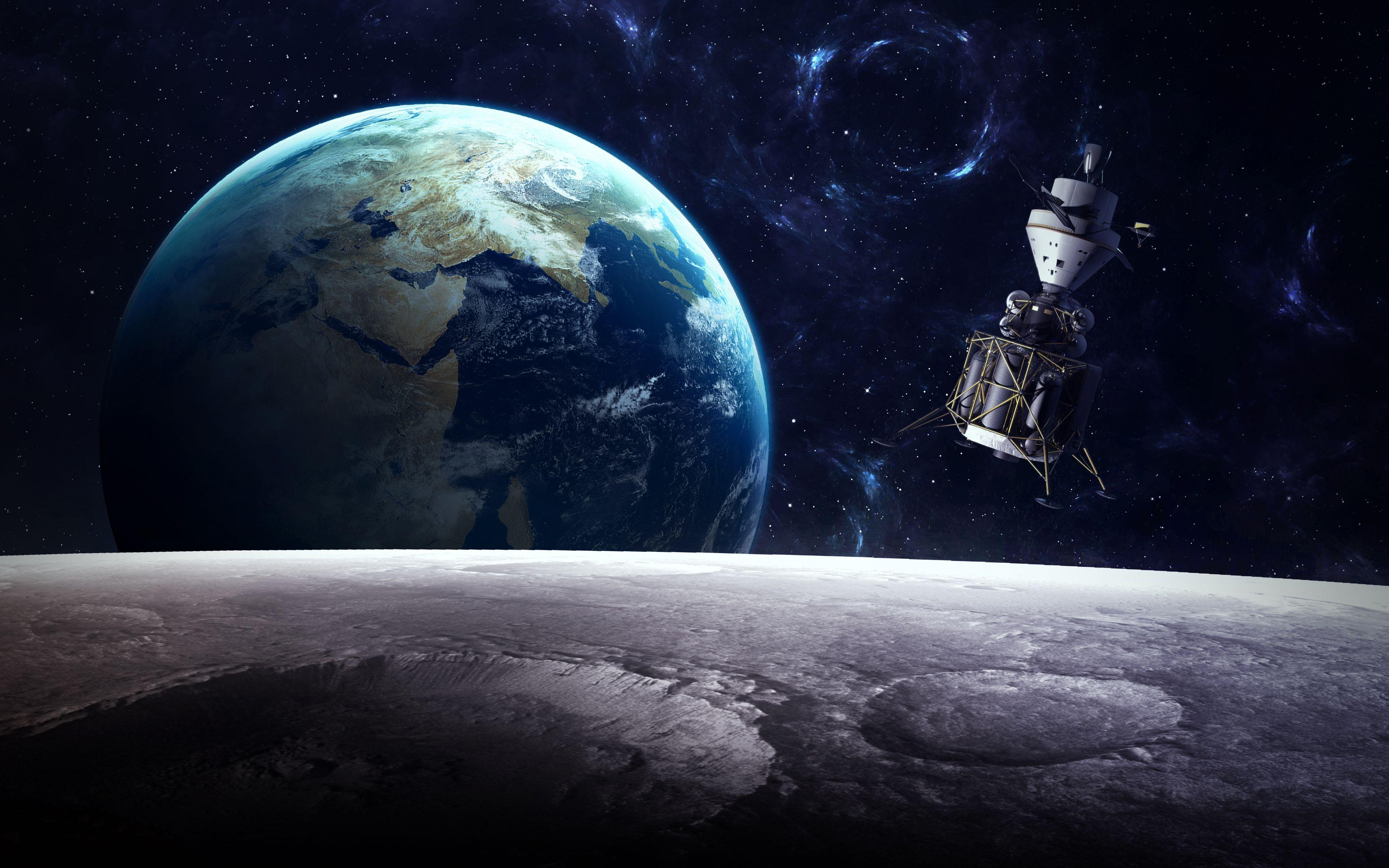 3840x2400 Download wallpaper 4k, Earth, moon, planet, satellite, orbit, space