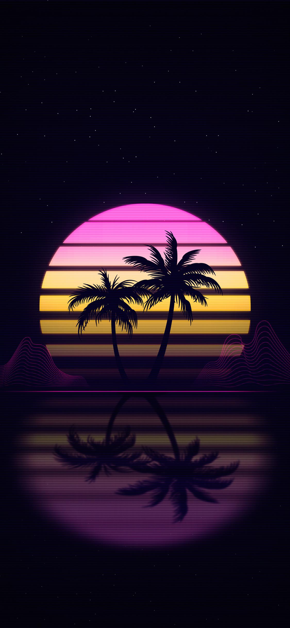 1125x2436 Palm Trees Retrowave 4k iPhone XS, iPhone iPhone X HD 4k Wallpaper, Image, Background, Photo and Picture