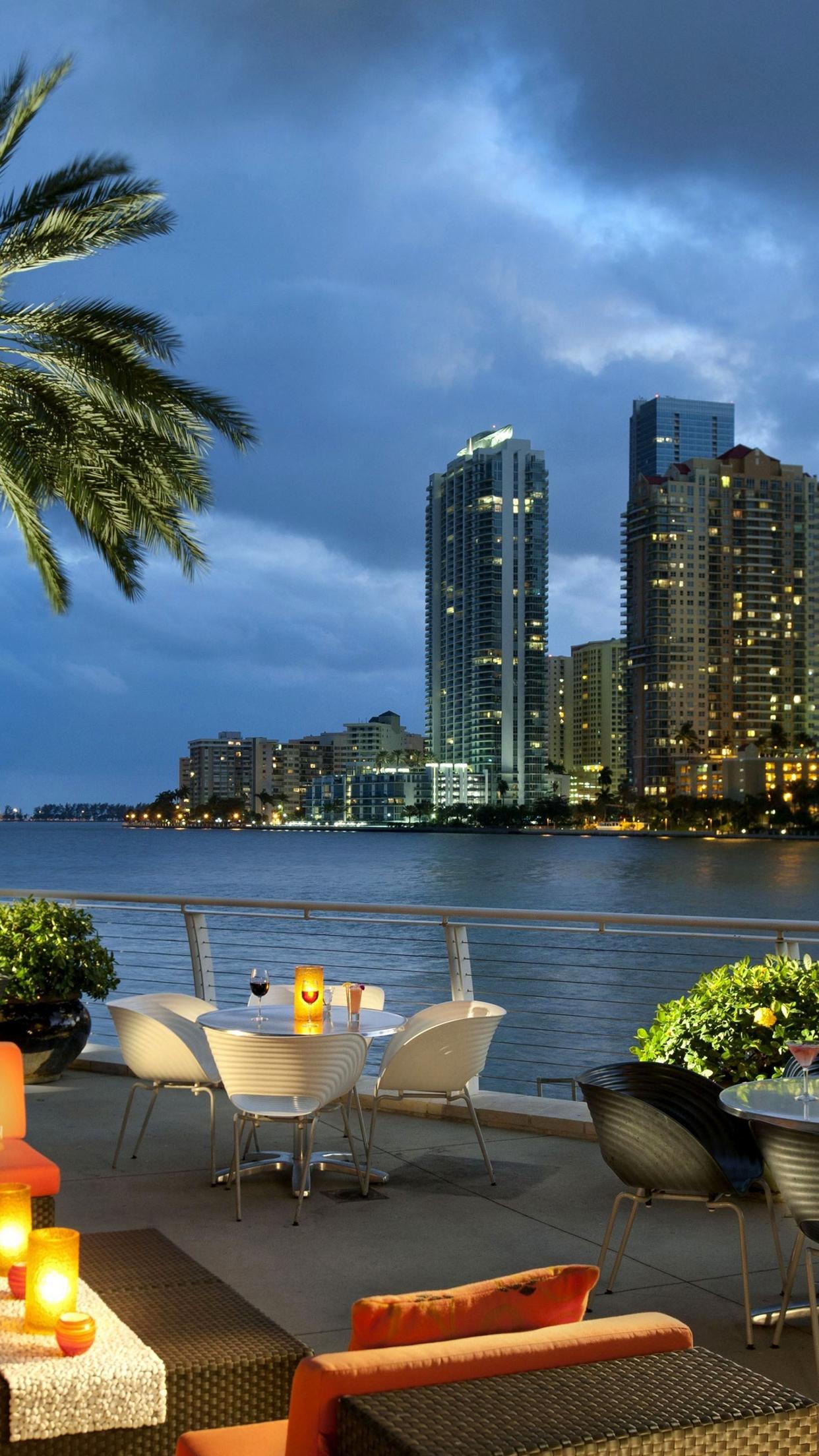 1242x2208 Miami Florida : Palm Trees Tables Wallpaper for iPhone Pro Max, X, 6