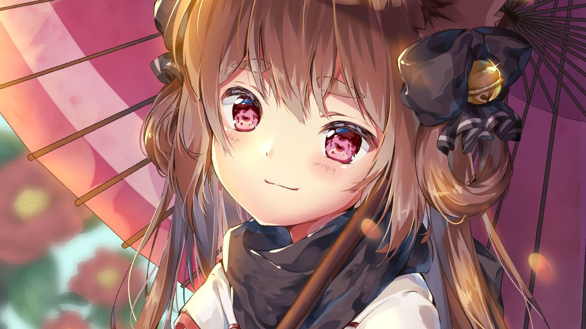 1920x1080 Desktop wallpaper cute, elf, anime girl, umbrella, outdoor, art, HD image, picture, background, 302817