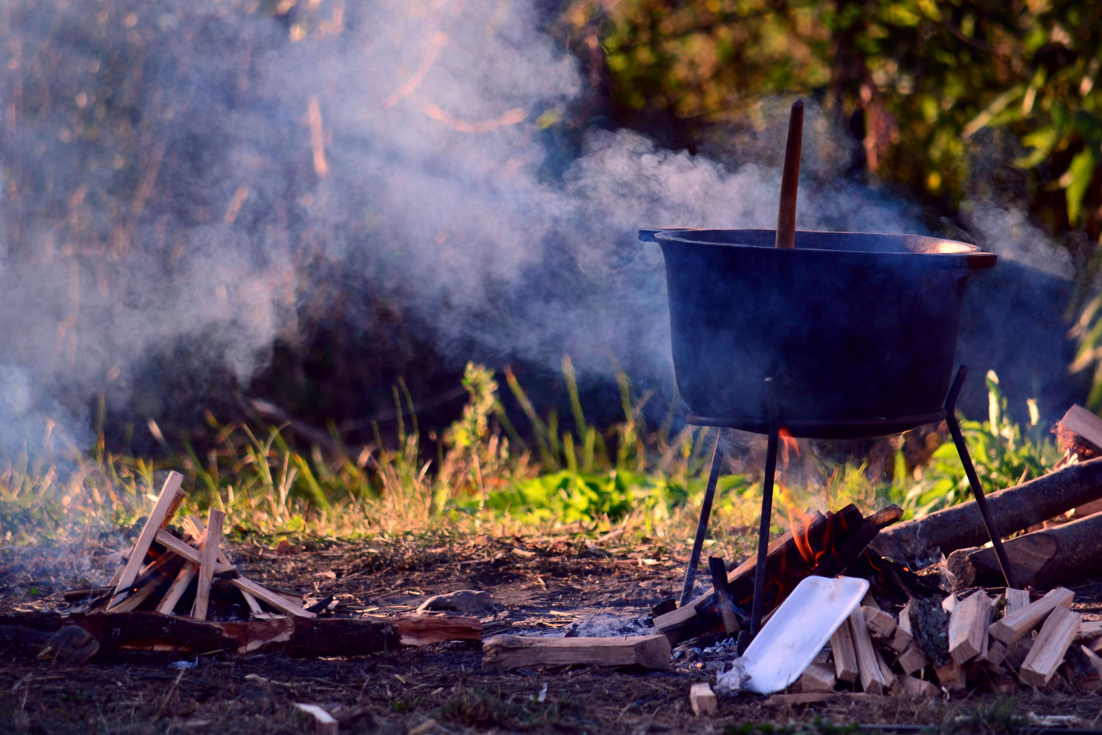 3840x2560 autumn, campfire, cauldron, cookfire, fire, medieval, pot, smoke, witch 4k wallpaper