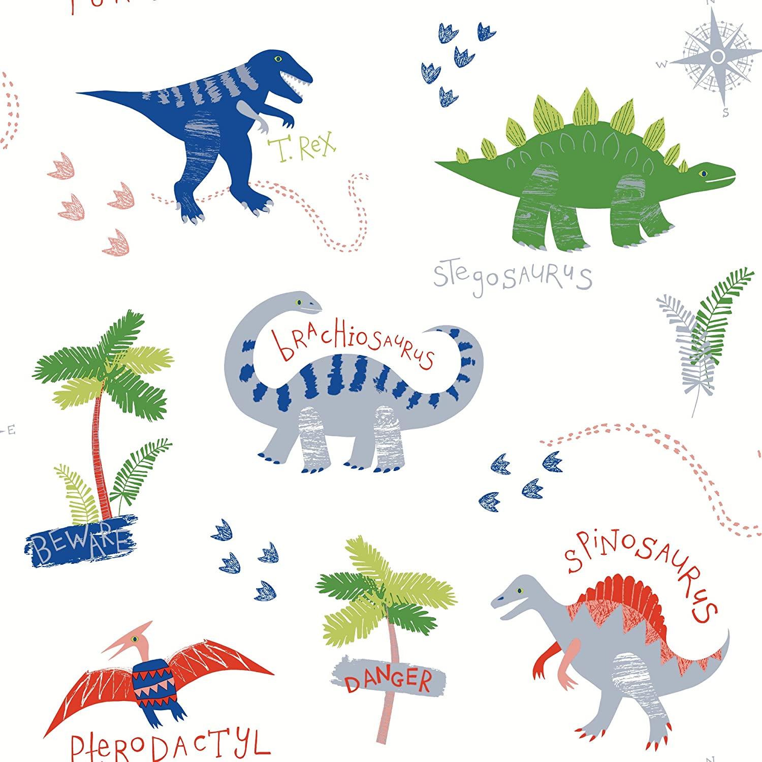 1500x1500 Arthouse, Kids Dino Doodles Wallpaper, Green Blue and Red : Tools & Home Improvement