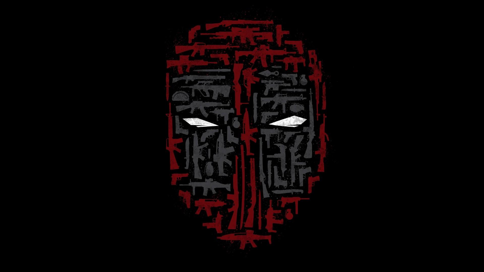 1920x1080 #minimalism, #collage, #Deadpool, #mask, #weapon, wallpaper. Mocah HD Wallpaper
