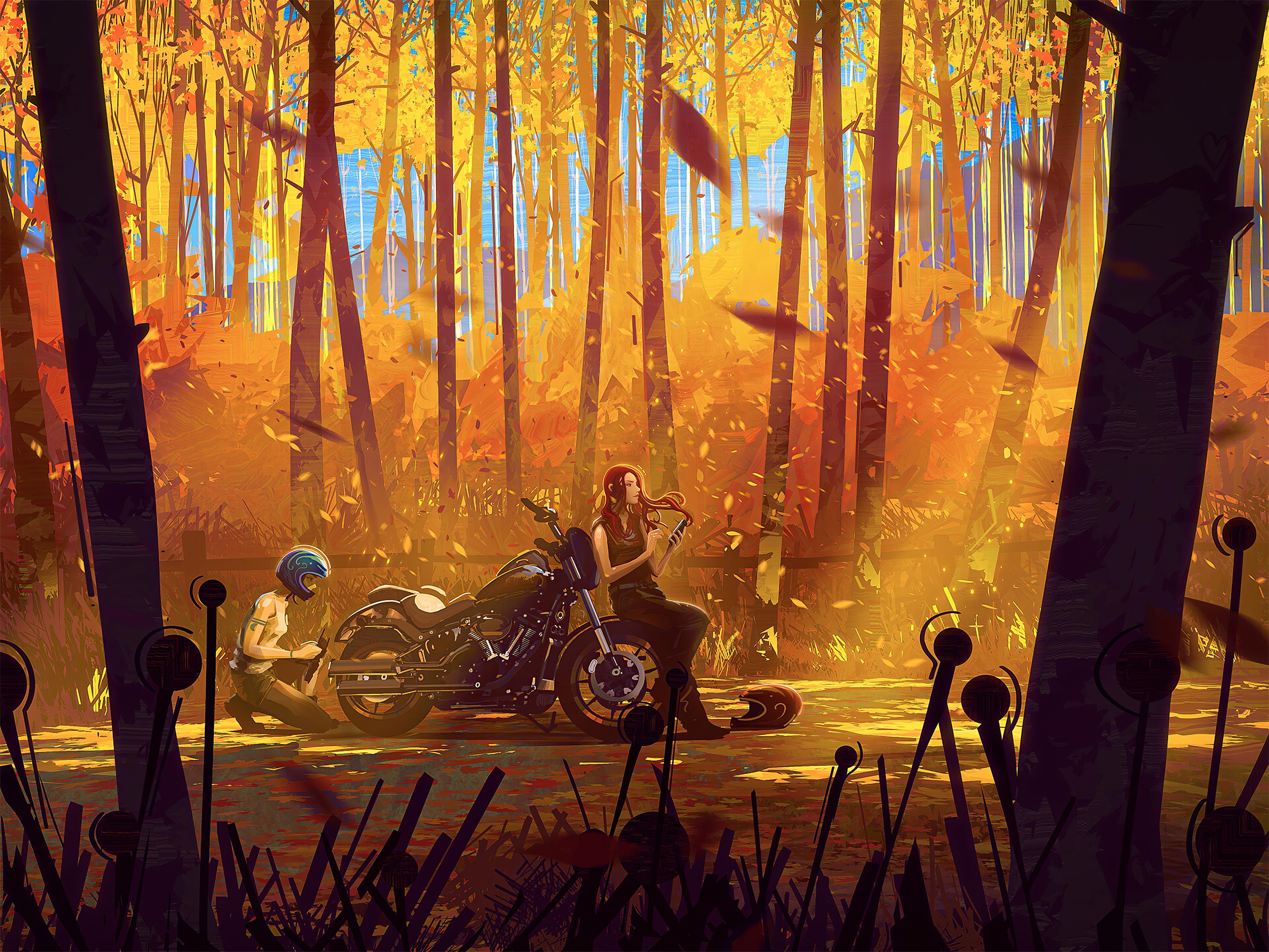 3840x2880 A Beautiful Autumn Biker Breakdown 4k 1366x768 Resolution HD 4k Wallpaper, Image, Background, Photo and Picture