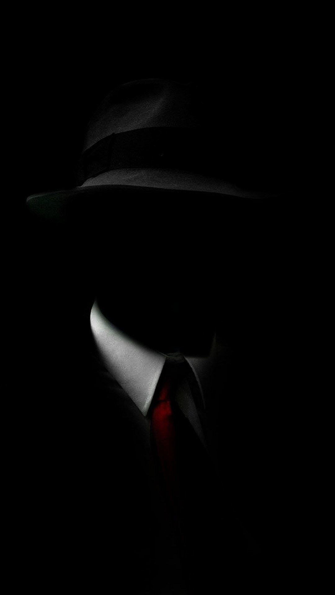 1080x1920 Shadow Man Black Suit Hat Red tie #iPhone #wallpaper.  HD