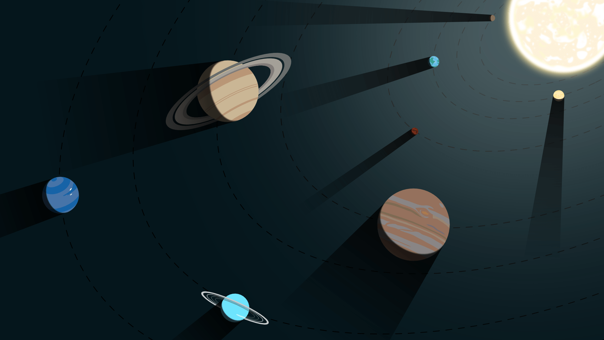 1920x1080 #Uranus, #space, #Venus, #Solar System, #digital art, #Mercury, #Pluto, #Saturn, #minimalism, #Neptune, #Jupiter, #geometry, #shadow, #Earth, #universe, #sunlight, #Sun, wallpaper. Mocah HD Wallpaper