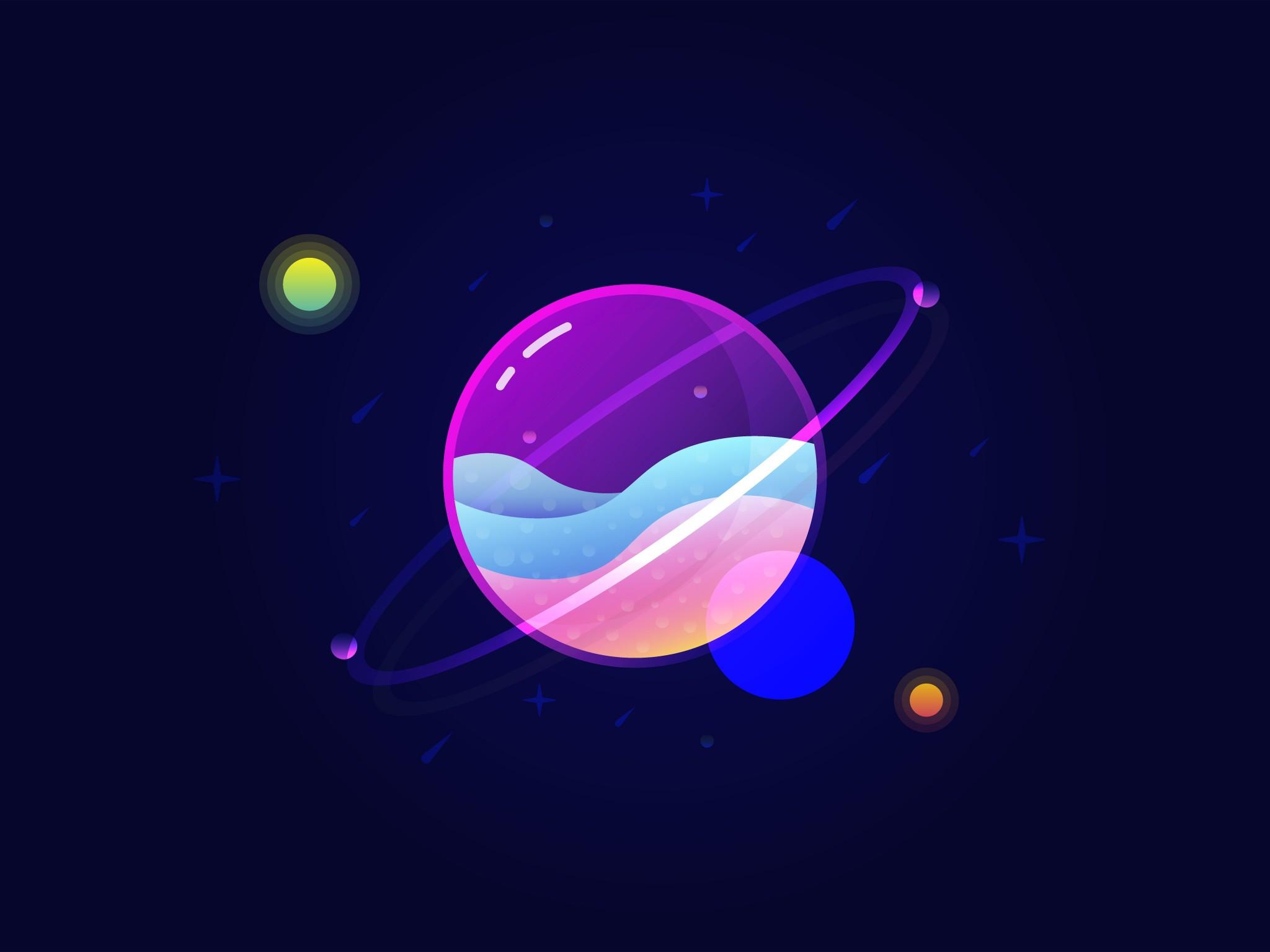 2048x1536 Download 2048x1536 Saturn, Minimalism, Solar System, Digital Art Wallpaper for Ainol Novo 9 Spark