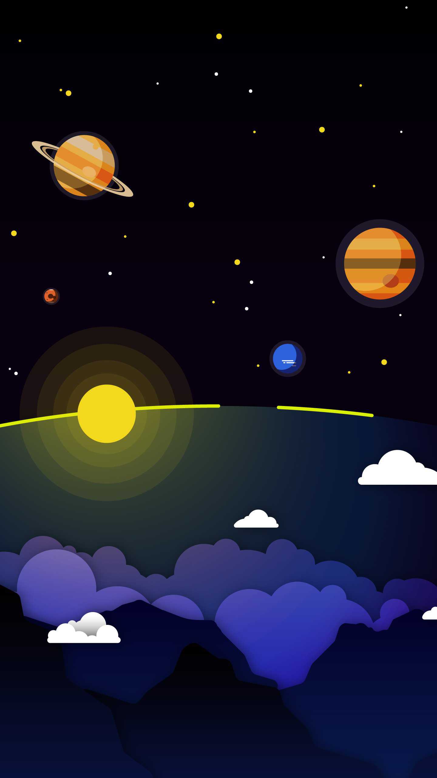 1440x2560 Minimal Solar System Clouds Planets art Ultra HD Mobile Wallpaper